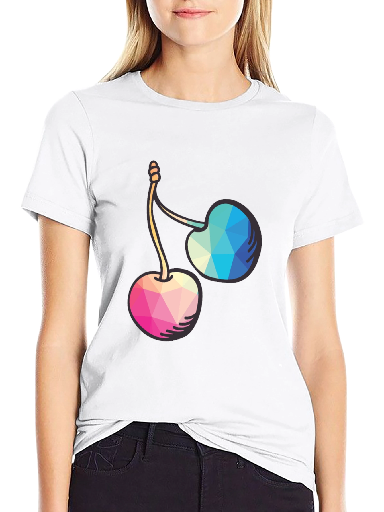 Geometric Cherry Graphic Tee - Modern Style