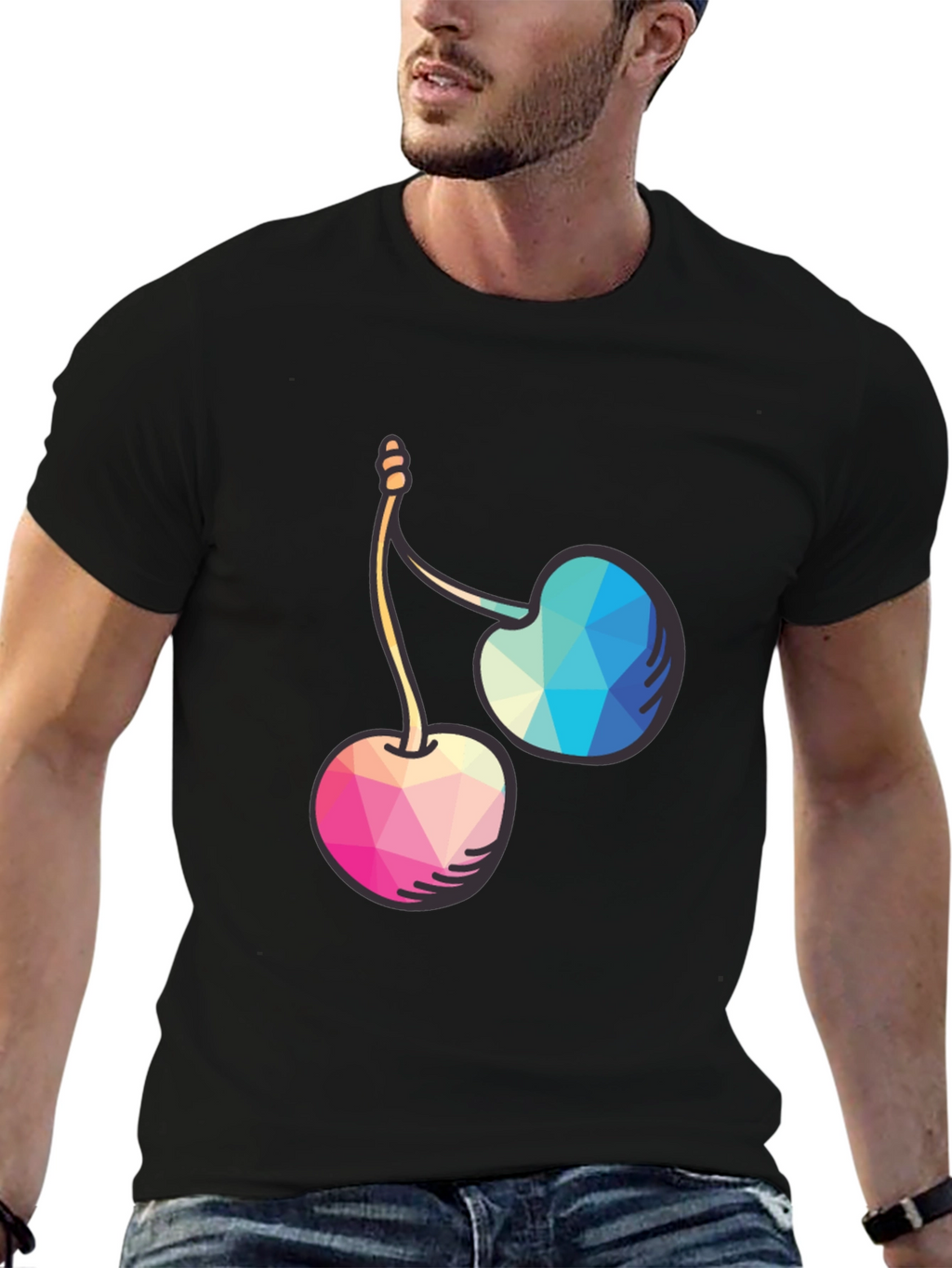Geometric Cherry Graphic Tee - Modern Style