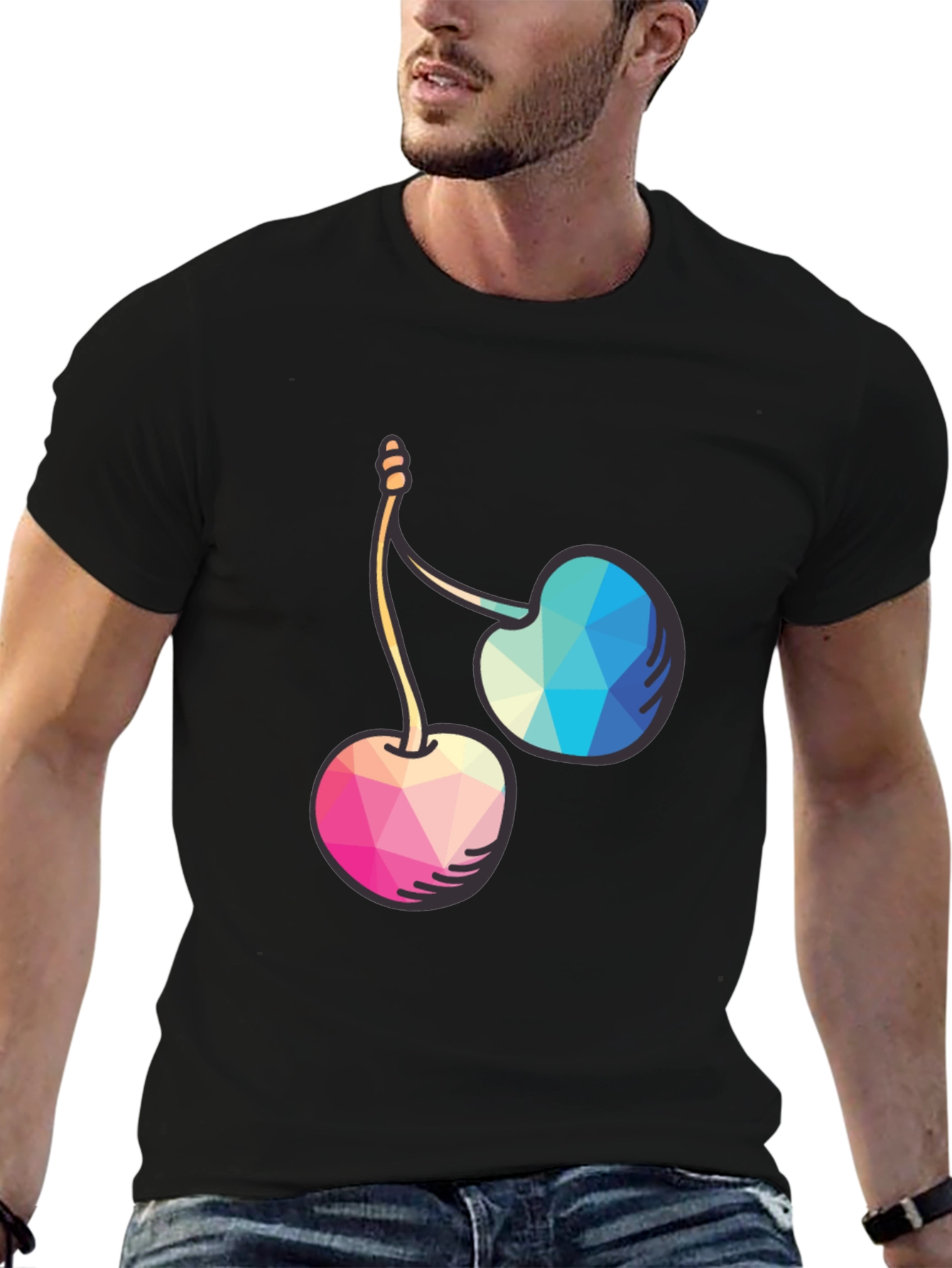 Geometric Cherry Graphic Tee - Modern Style