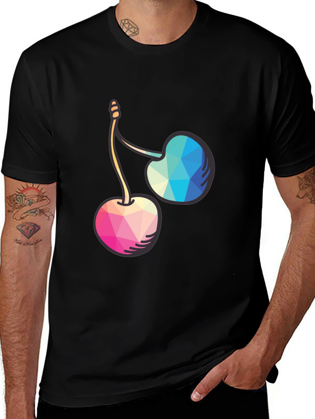 Geometric Cherry Graphic Tee - Modern Style