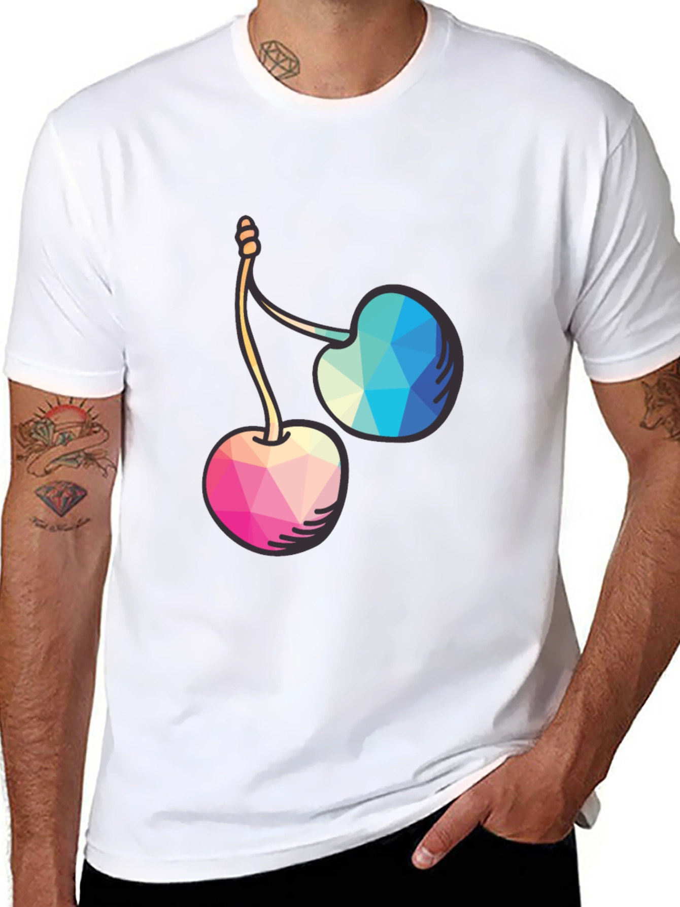 Geometric Cherry Graphic Tee - Modern Style