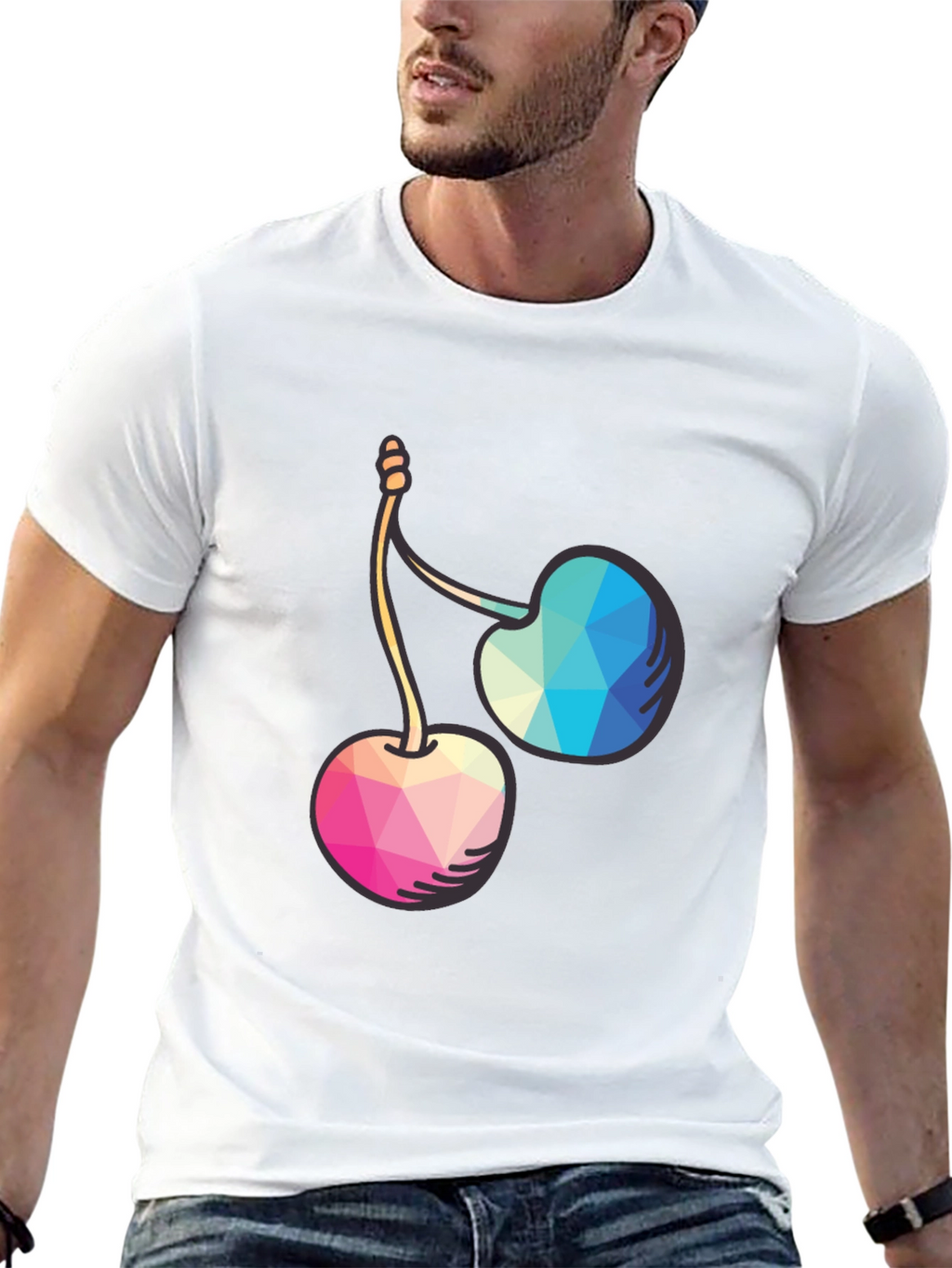 Geometric Cherry Graphic Tee - Modern Style