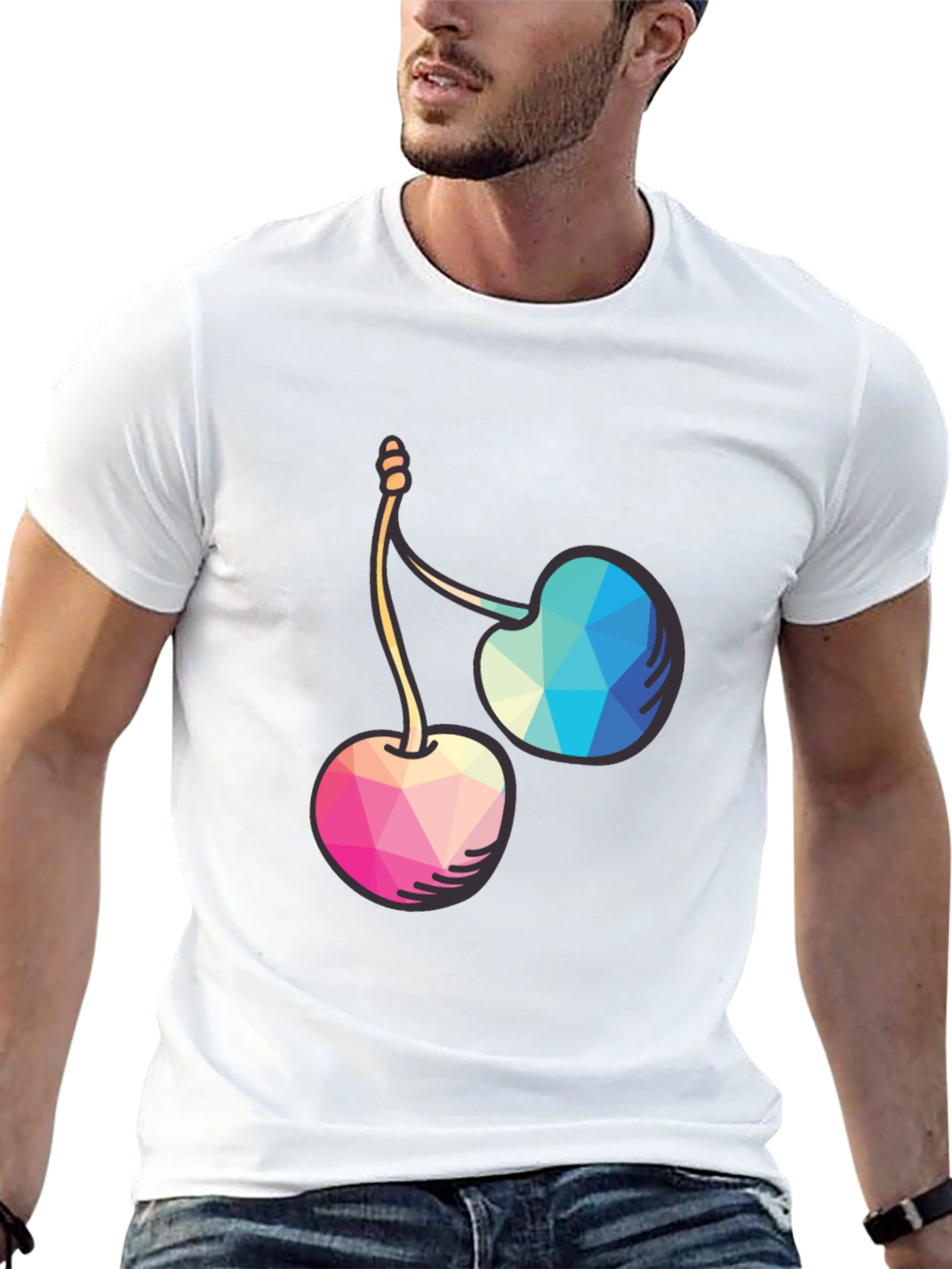 Geometric Cherry Graphic Tee - Modern Style