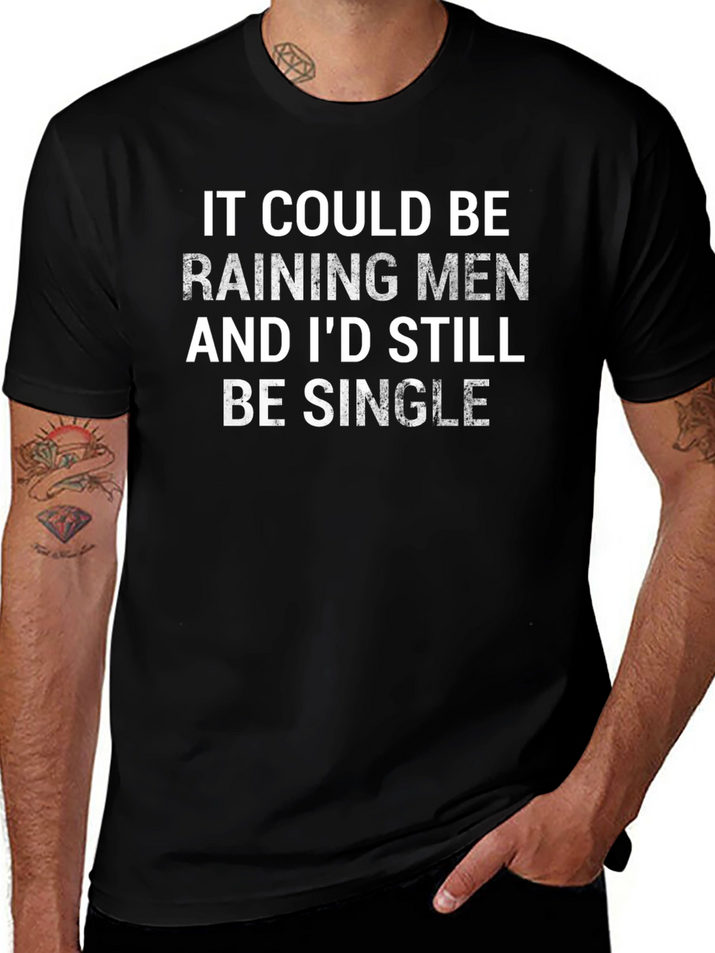 Funny Raining Men Graphic Black T-Shirt