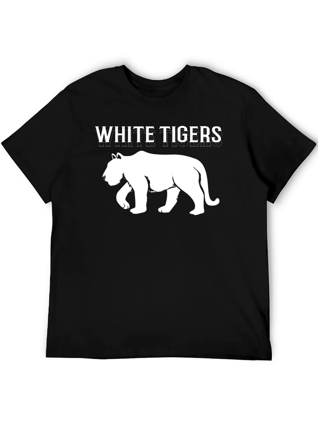 White Tigers Graphic Print Black T-Shirt