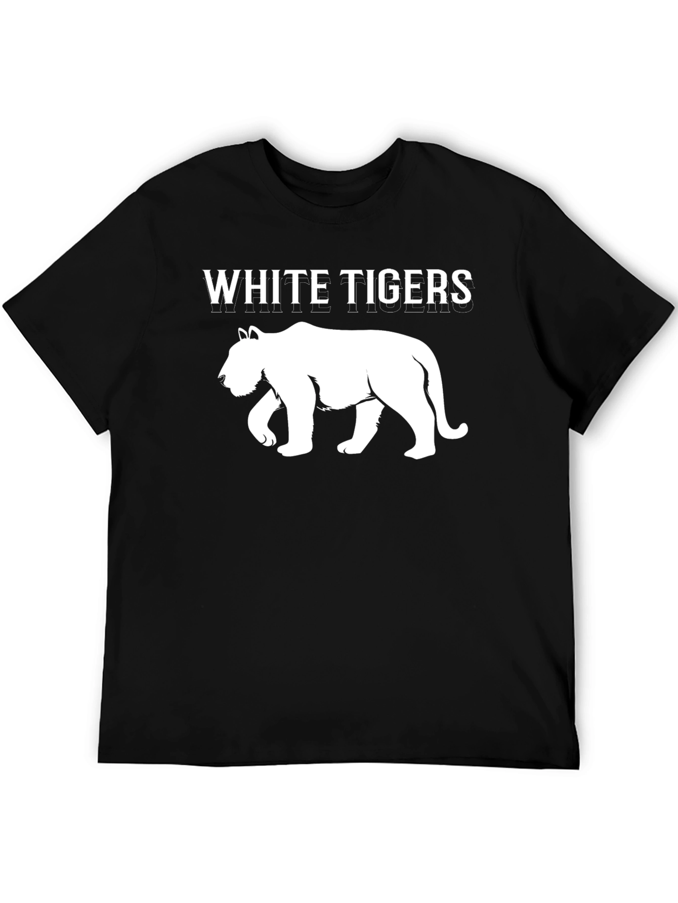 White Tigers Graphic Print Black T-Shirt