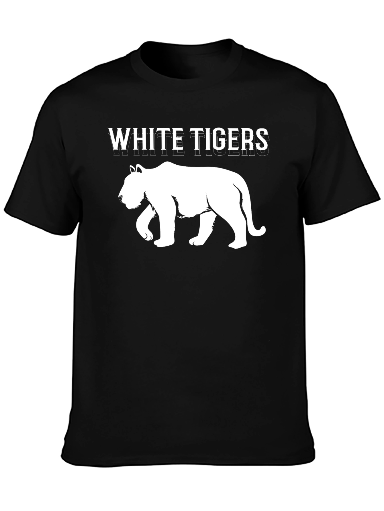 White Tigers Graphic Print Black T-Shirt