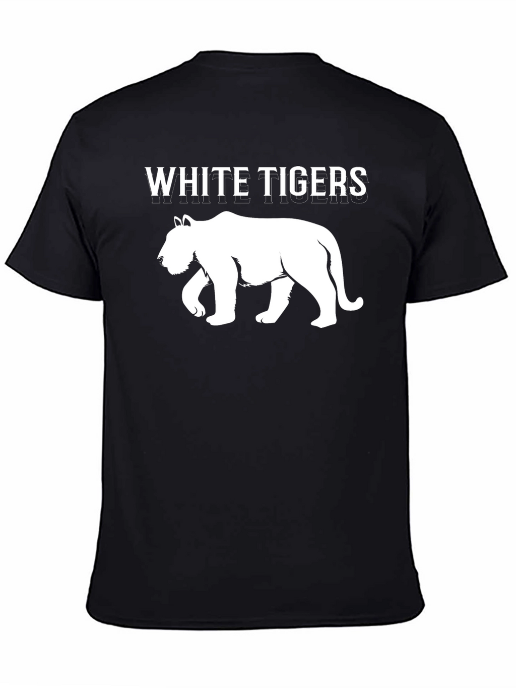 White Tigers Graphic Print Black T-Shirt