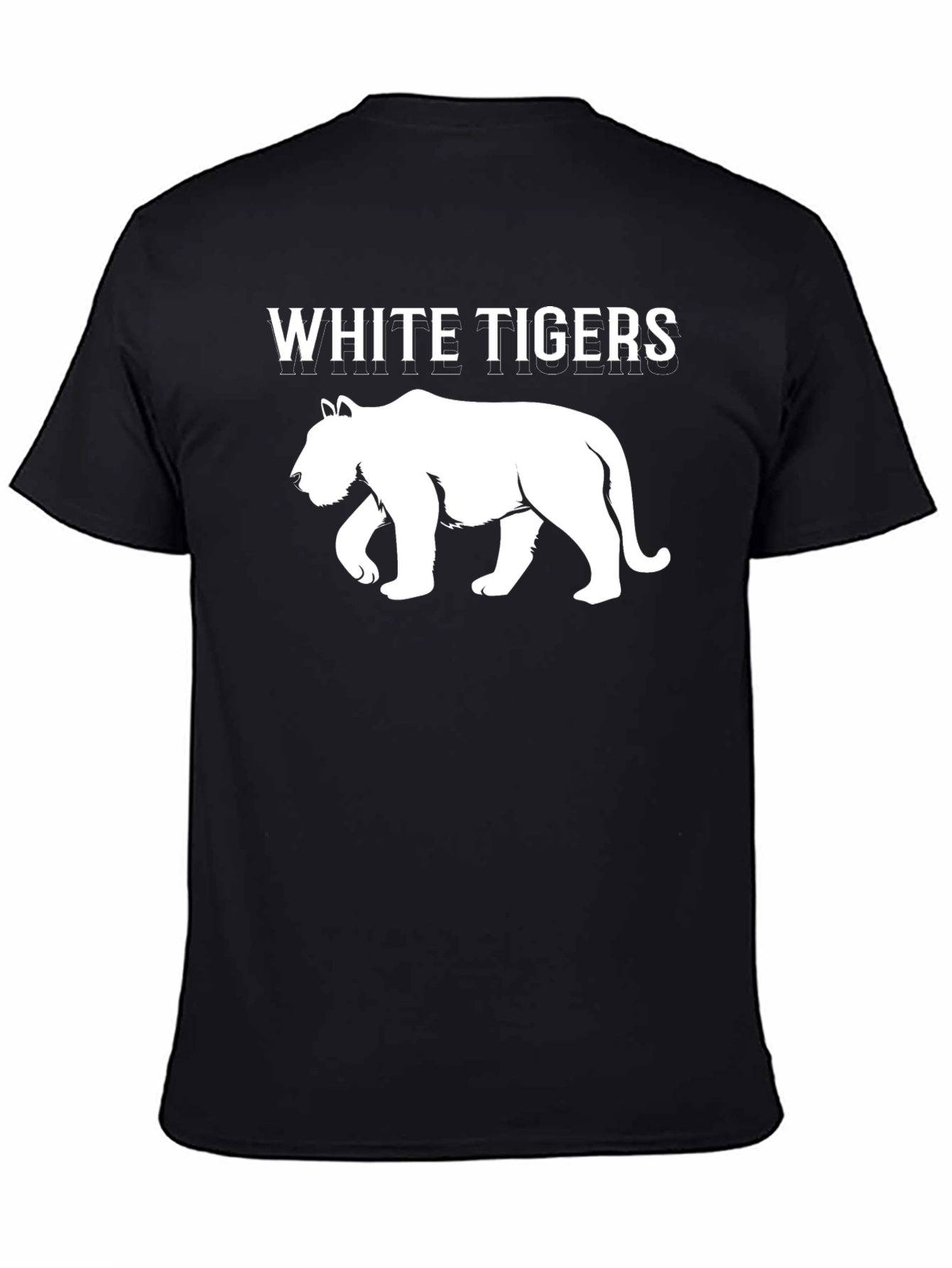 White Tigers Graphic Print Black T-Shirt