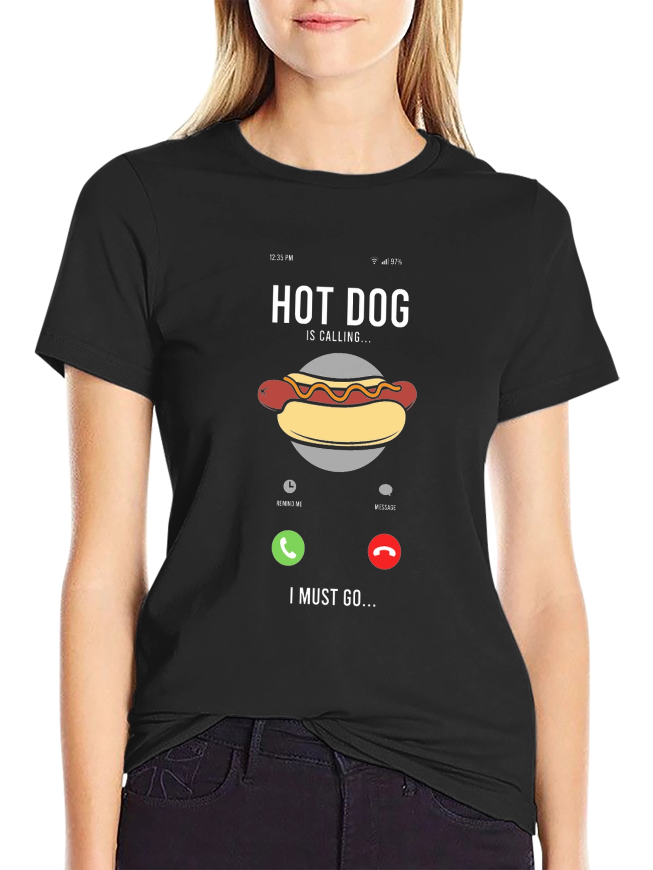 Hot Dog Calling Funny Graphic T-Shirt