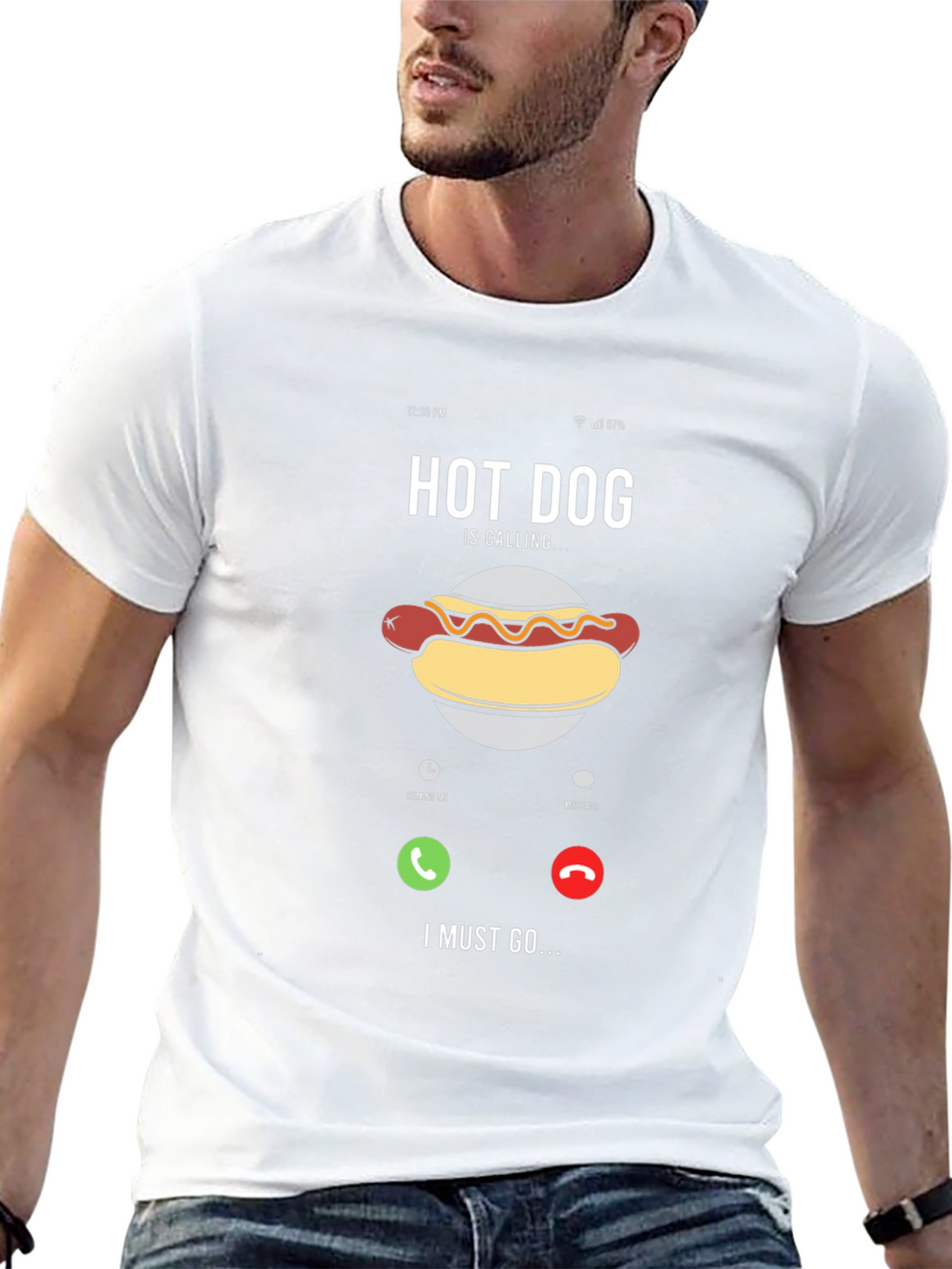 Hot Dog Calling Funny Graphic T-Shirt