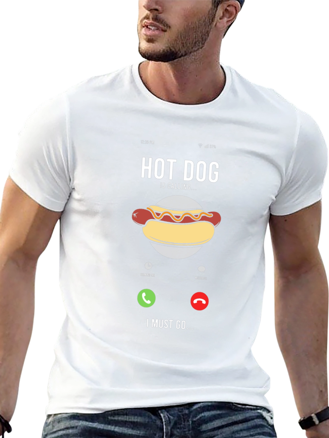Hot Dog Calling Funny Graphic T-Shirt