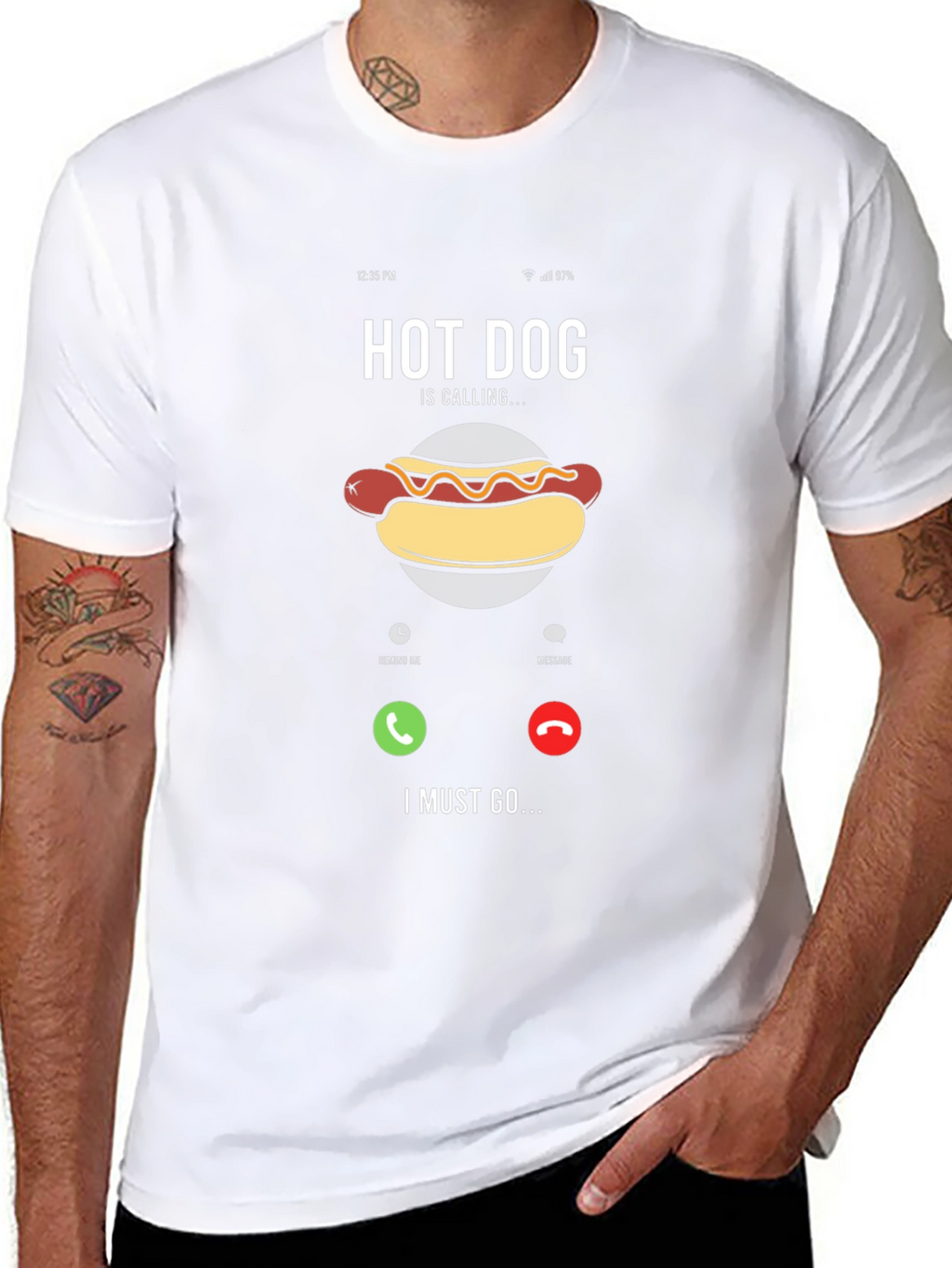 Hot Dog Calling Funny Graphic T-Shirt