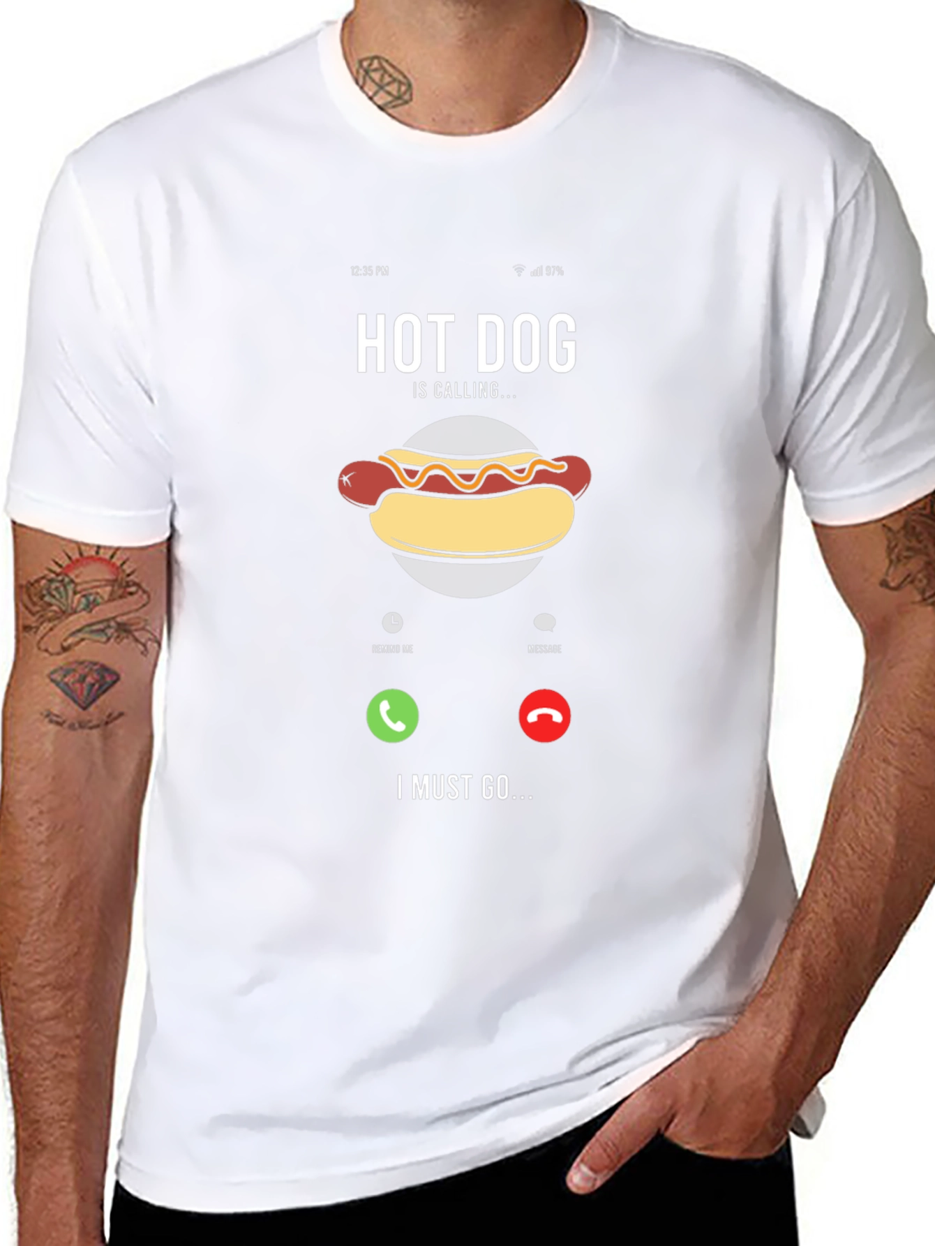 Hot Dog Calling Funny Graphic T-Shirt