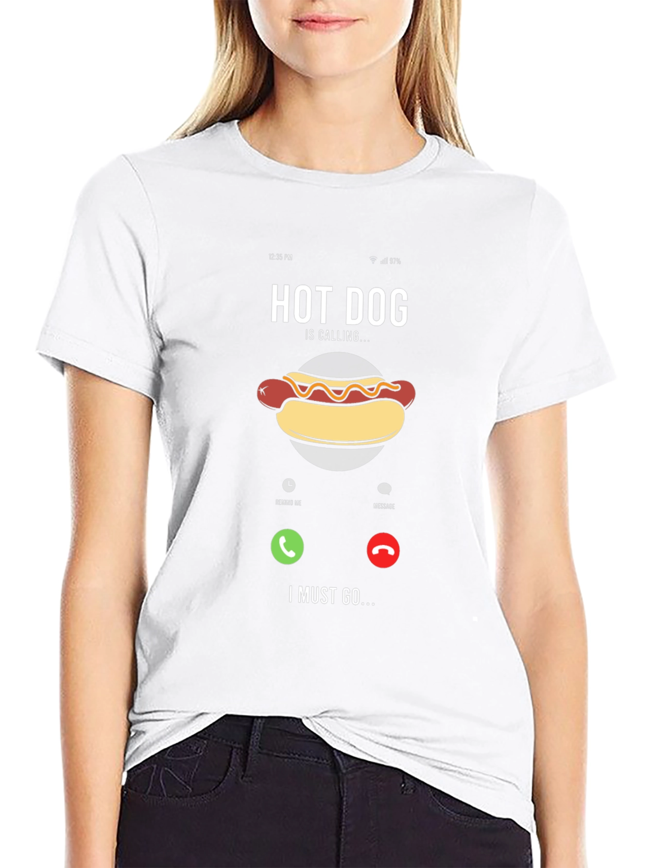 Hot Dog Calling Funny Graphic T-Shirt