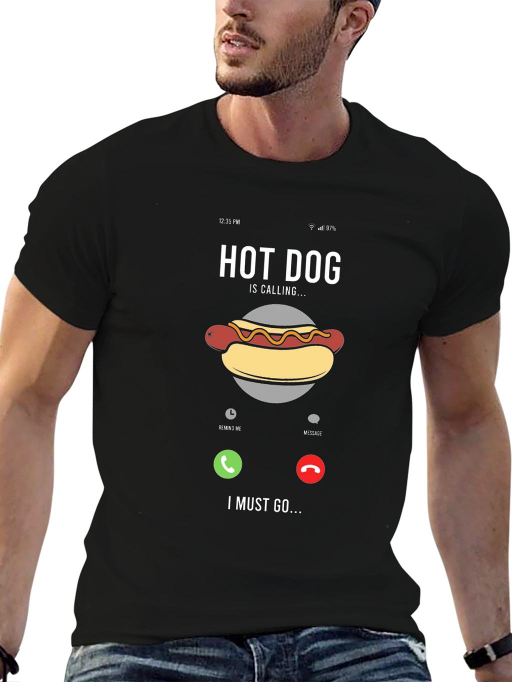 Hot Dog Calling Funny Graphic T-Shirt