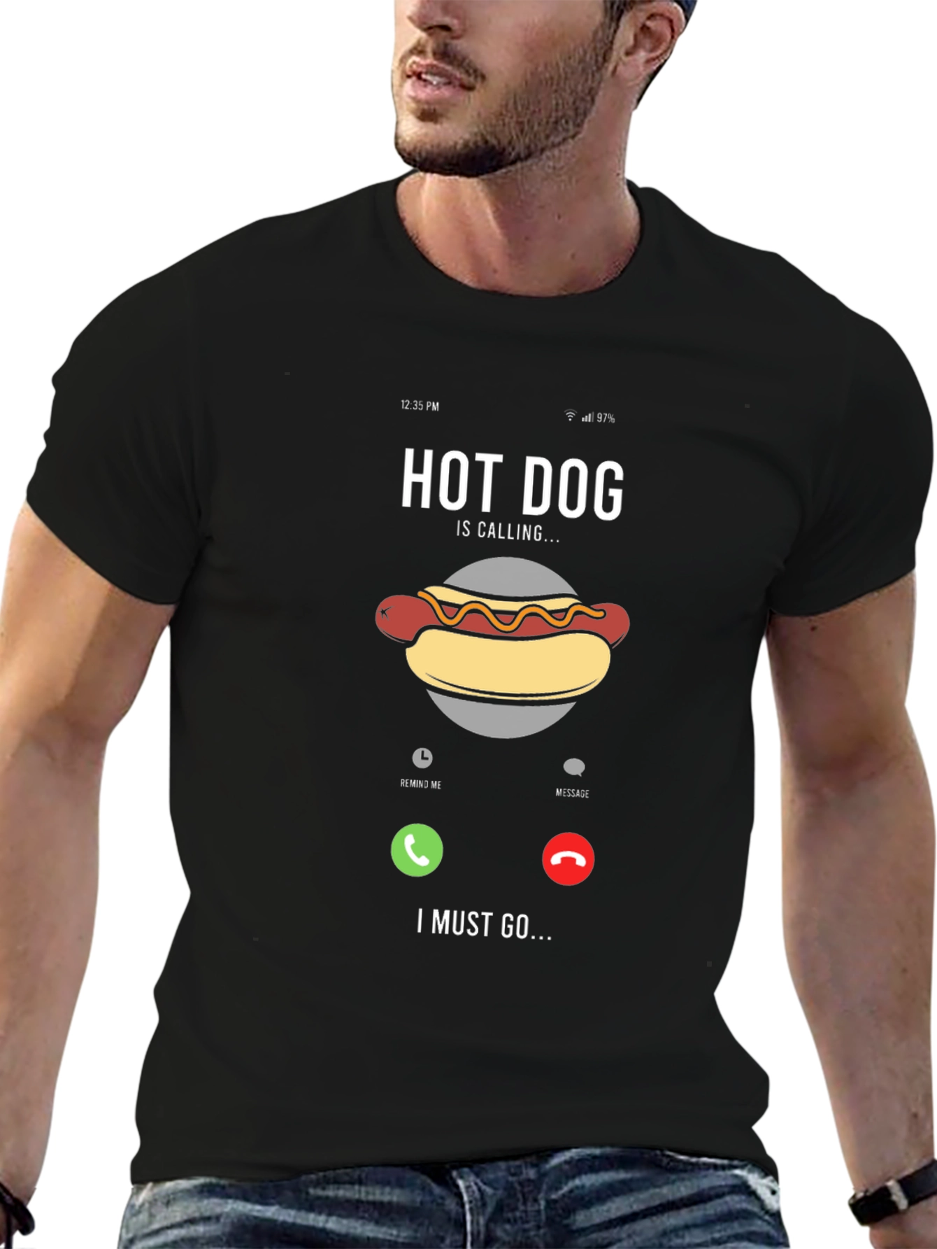 Hot Dog Calling Funny Graphic T-Shirt