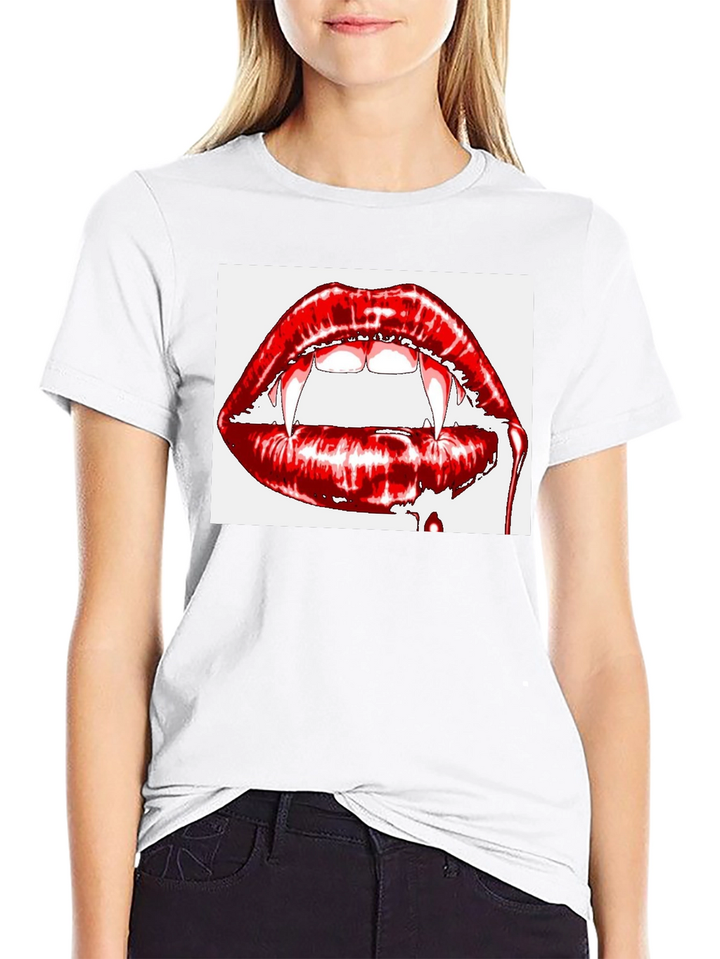 Vampire Lips Graphic Tee - Gothic Halloween Shirt