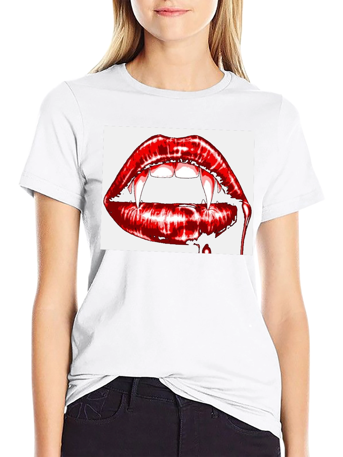Vampire Lips Graphic Tee - Gothic Halloween Shirt