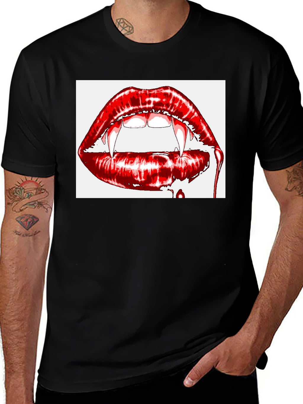 Vampire Lips Graphic Tee - Gothic Halloween Shirt