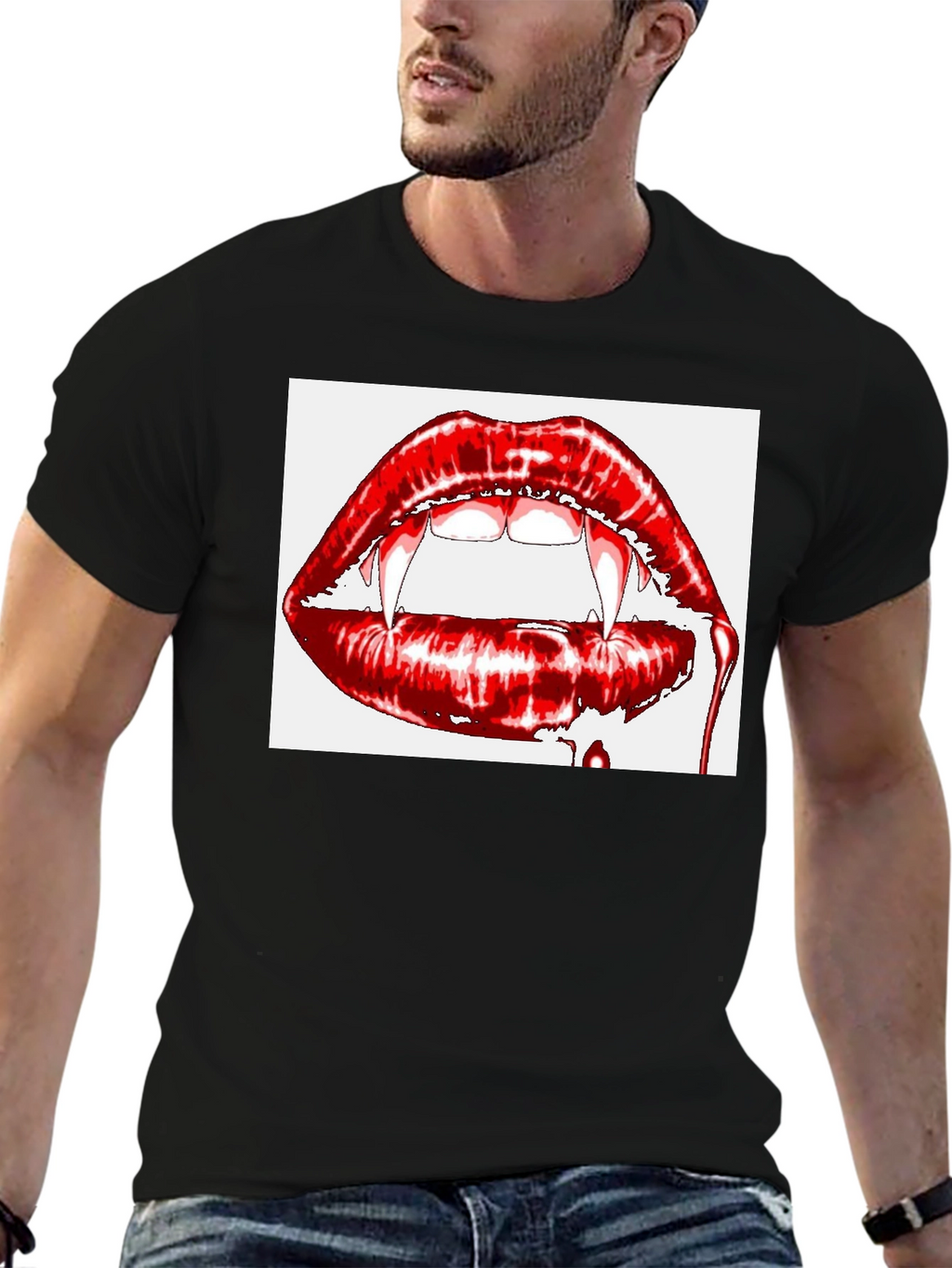 Vampire Lips Graphic Tee - Gothic Halloween Shirt