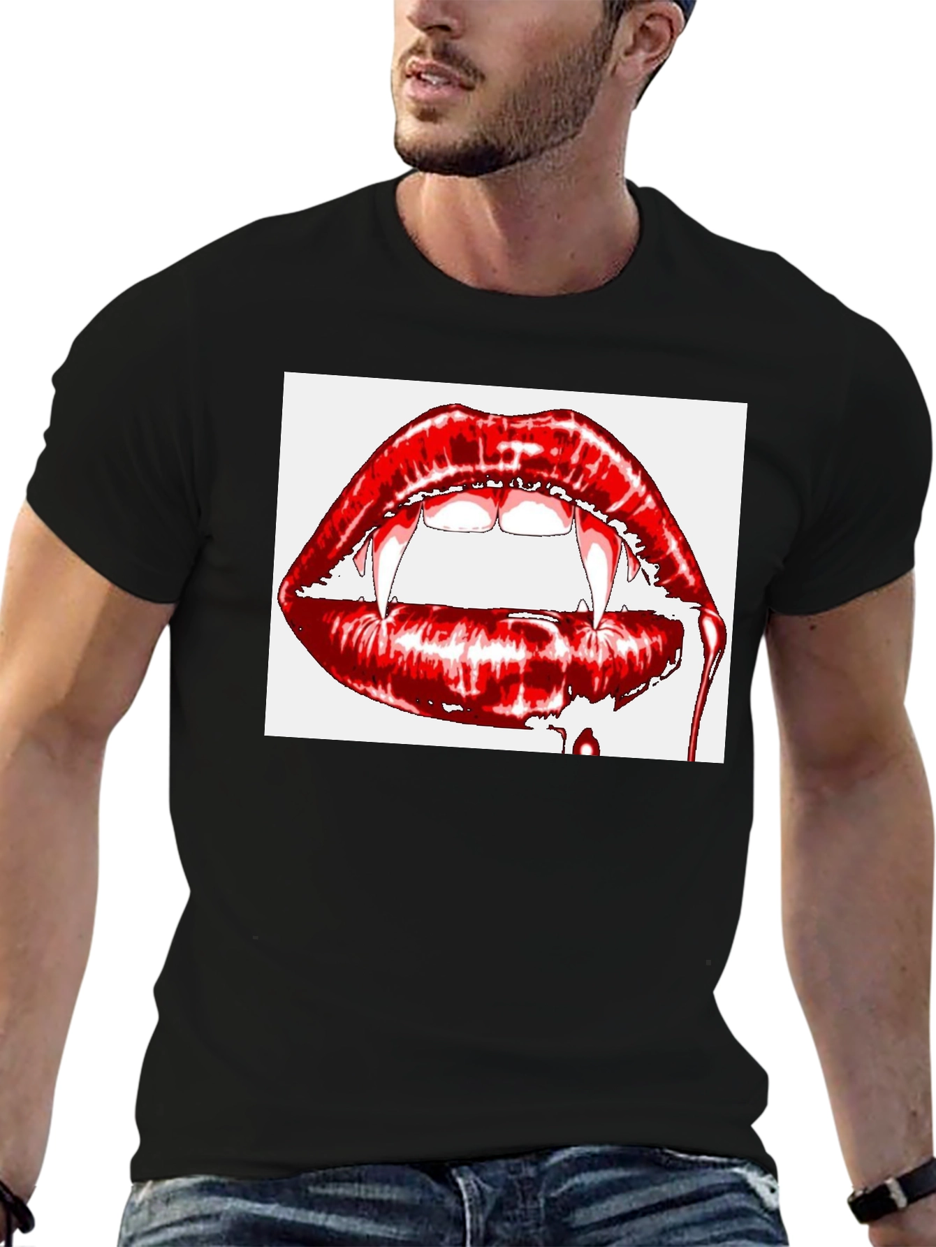 Vampire Lips Graphic Tee - Gothic Halloween Shirt