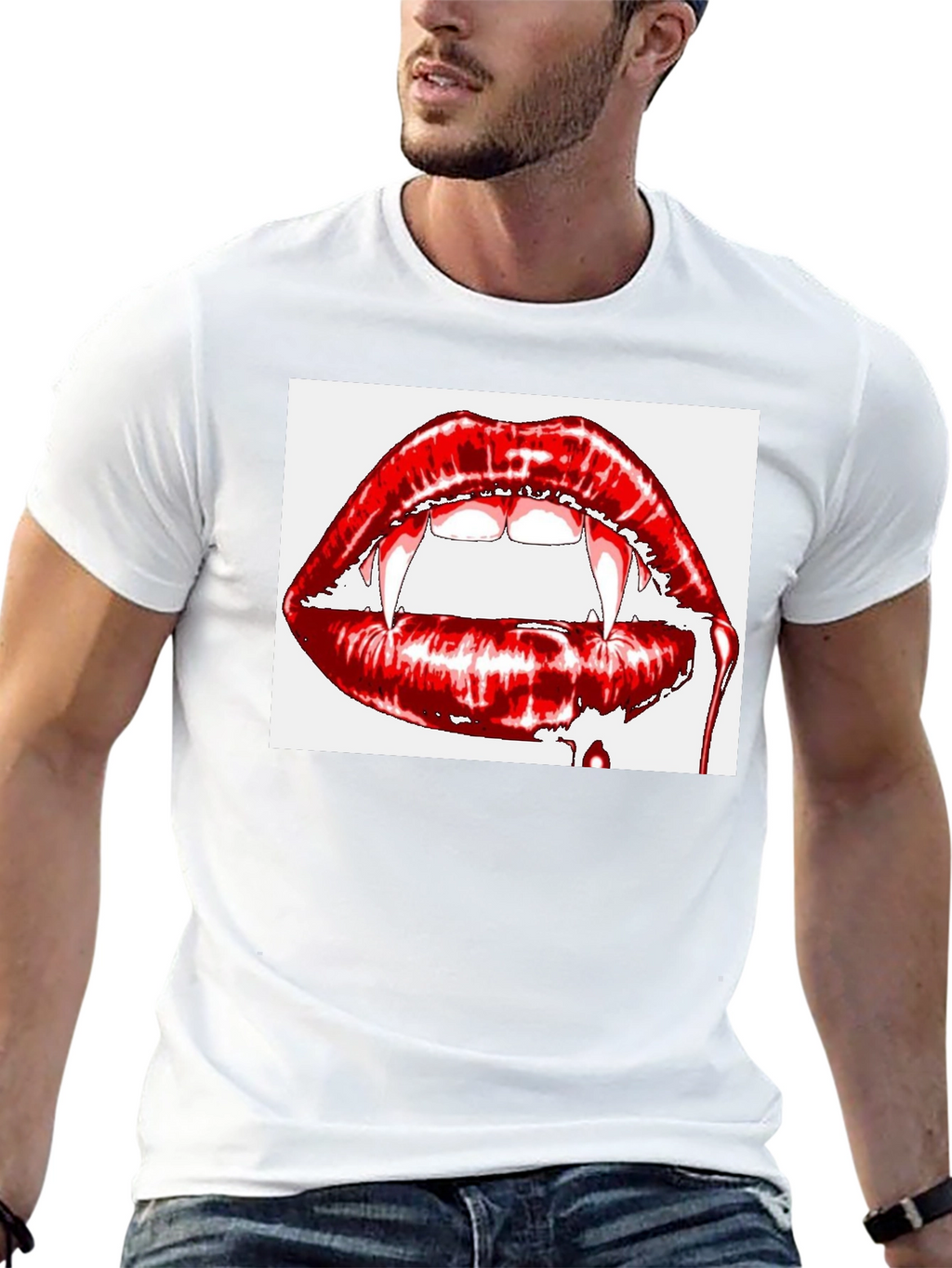 Vampire Lips Graphic Tee - Gothic Halloween Shirt
