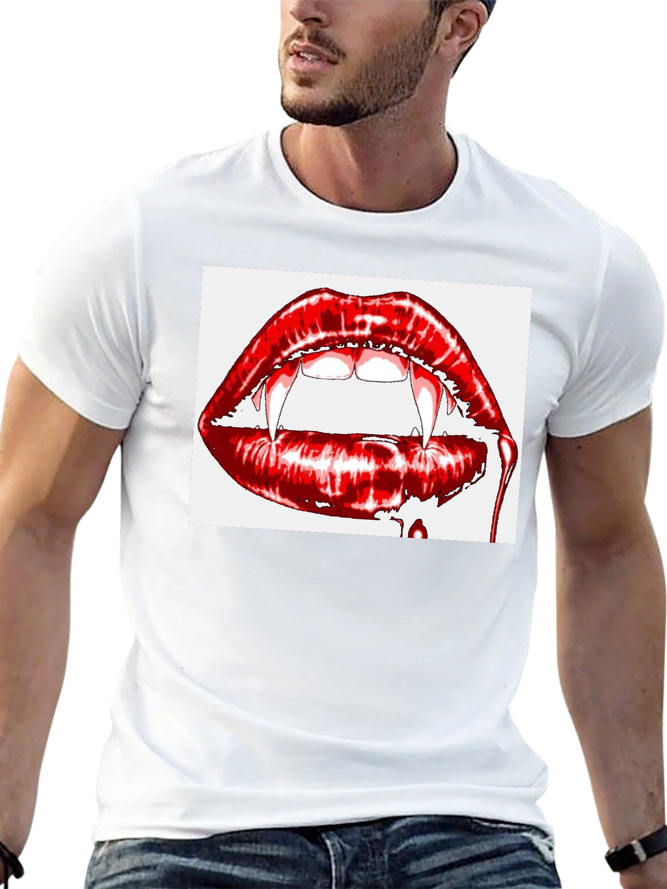 Vampire Lips Graphic Tee - Gothic Halloween Shirt