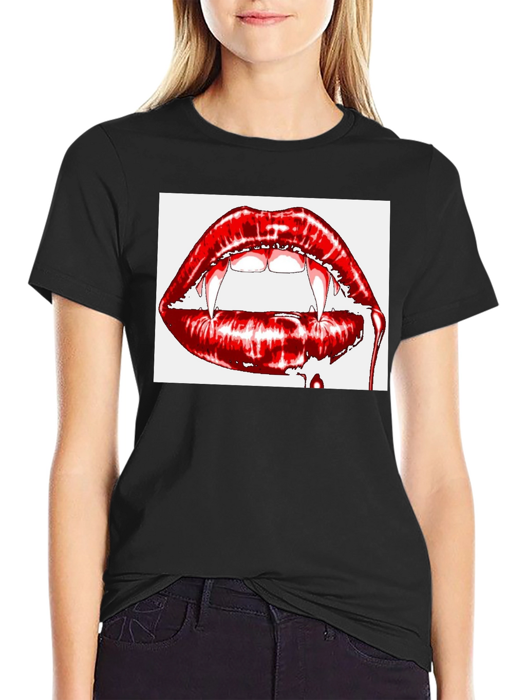 Vampire Lips Graphic Tee - Gothic Halloween Shirt