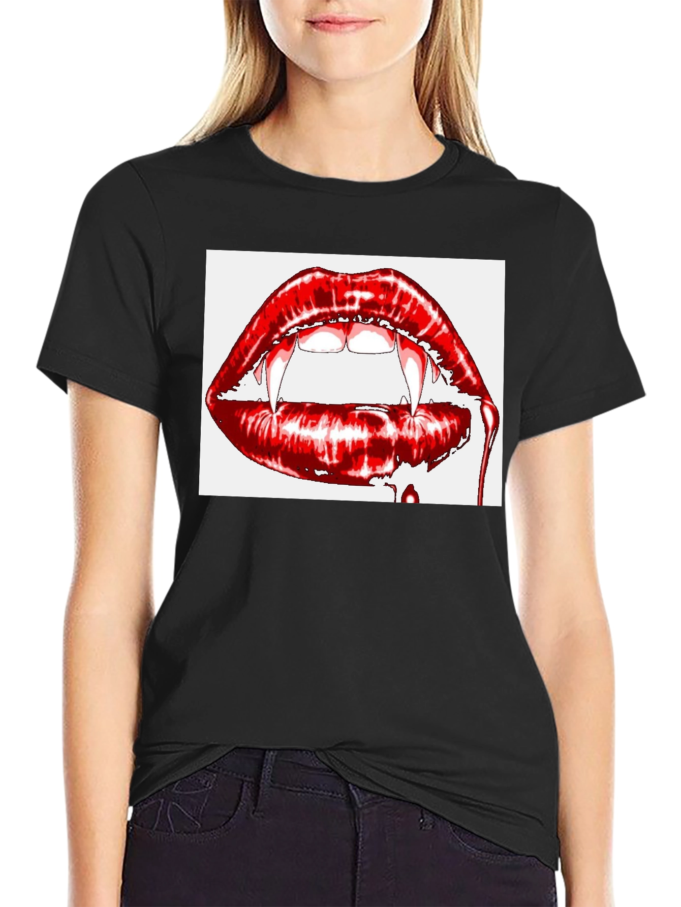 Vampire Lips Graphic Tee - Gothic Halloween Shirt