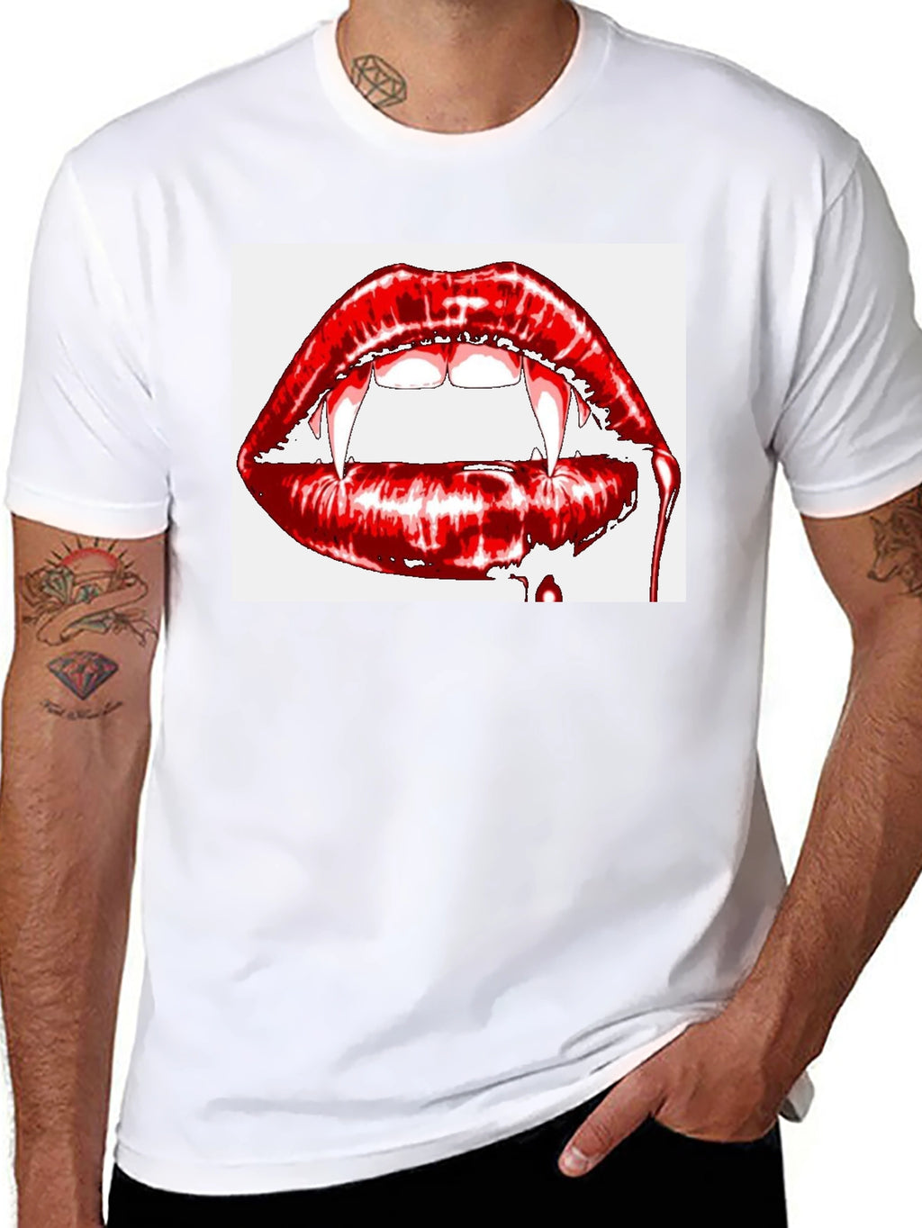 Vampire Lips Graphic Tee - Gothic Halloween Shirt