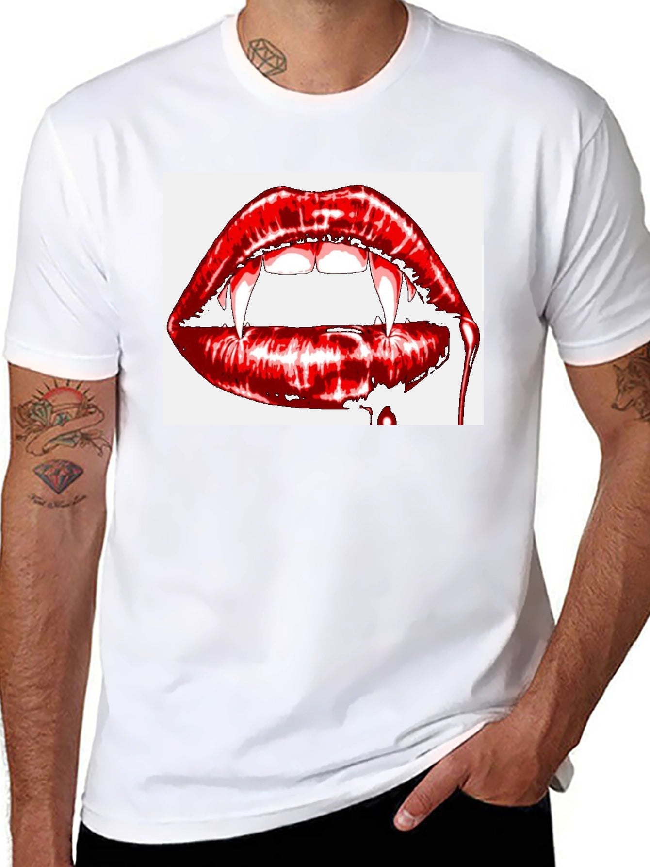 Vampire Lips Graphic Tee - Gothic Halloween Shirt