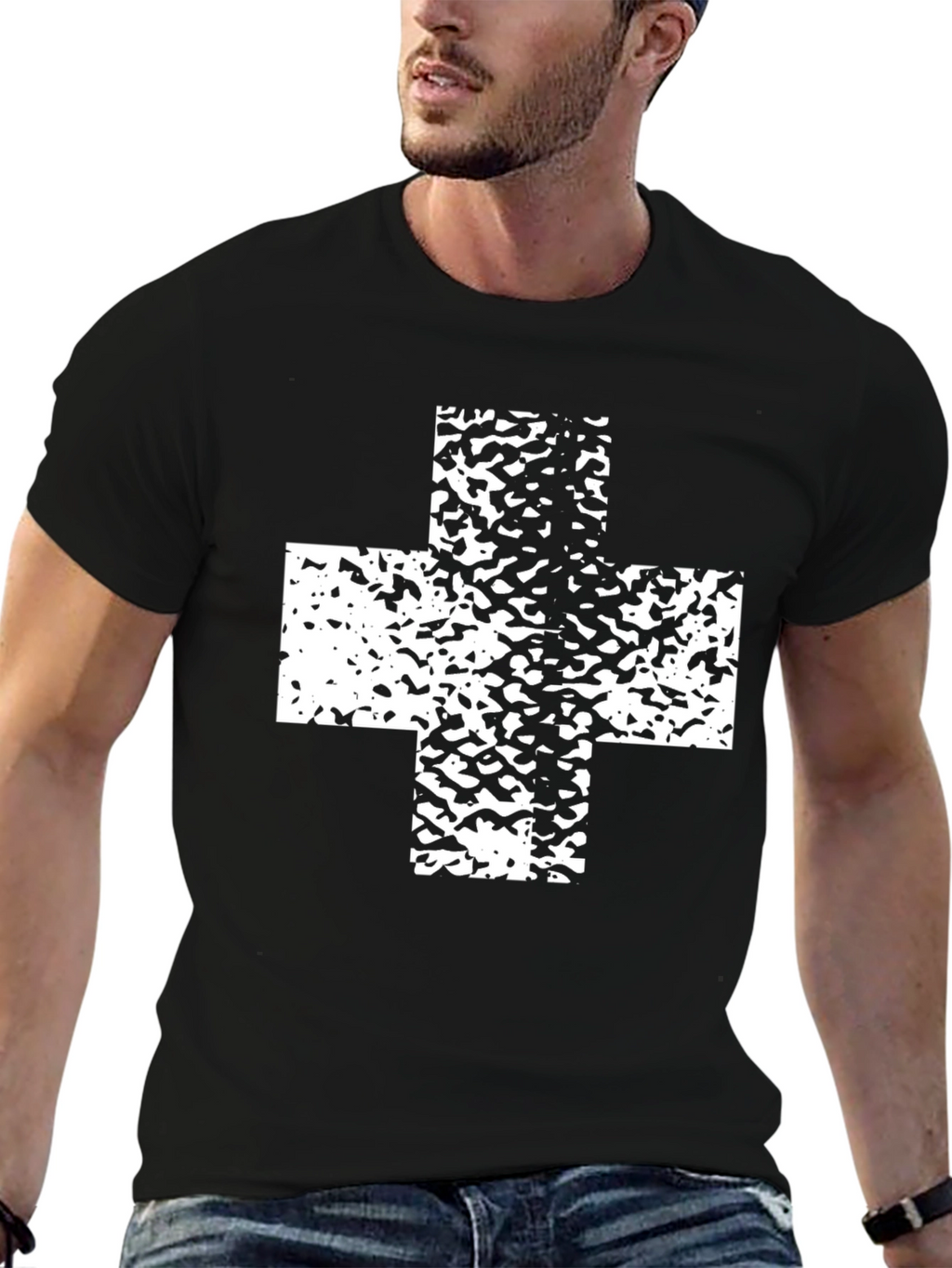 Bold Black T-Shirt with White Cross Graphic