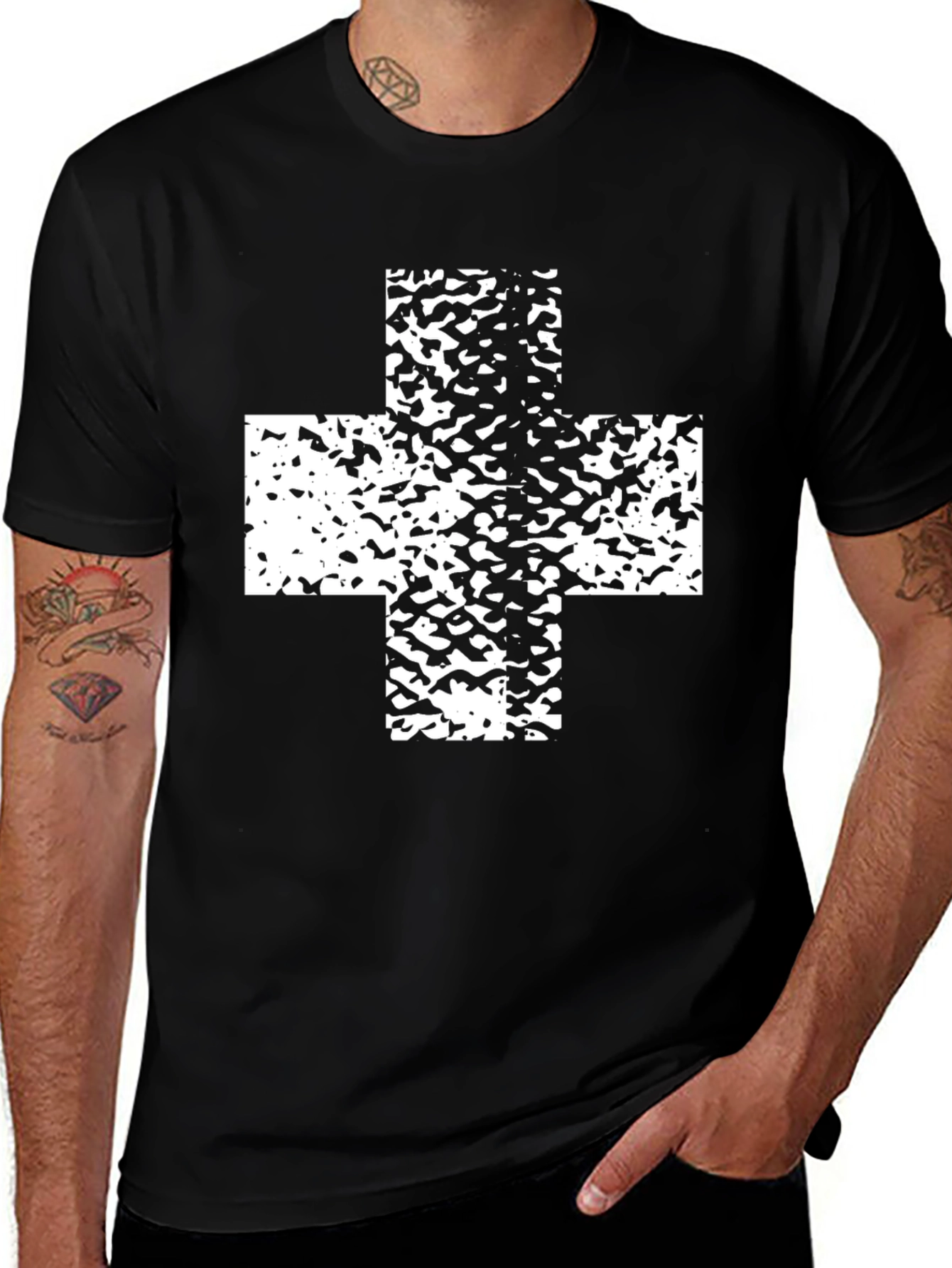 Bold Black T-Shirt with White Cross Graphic