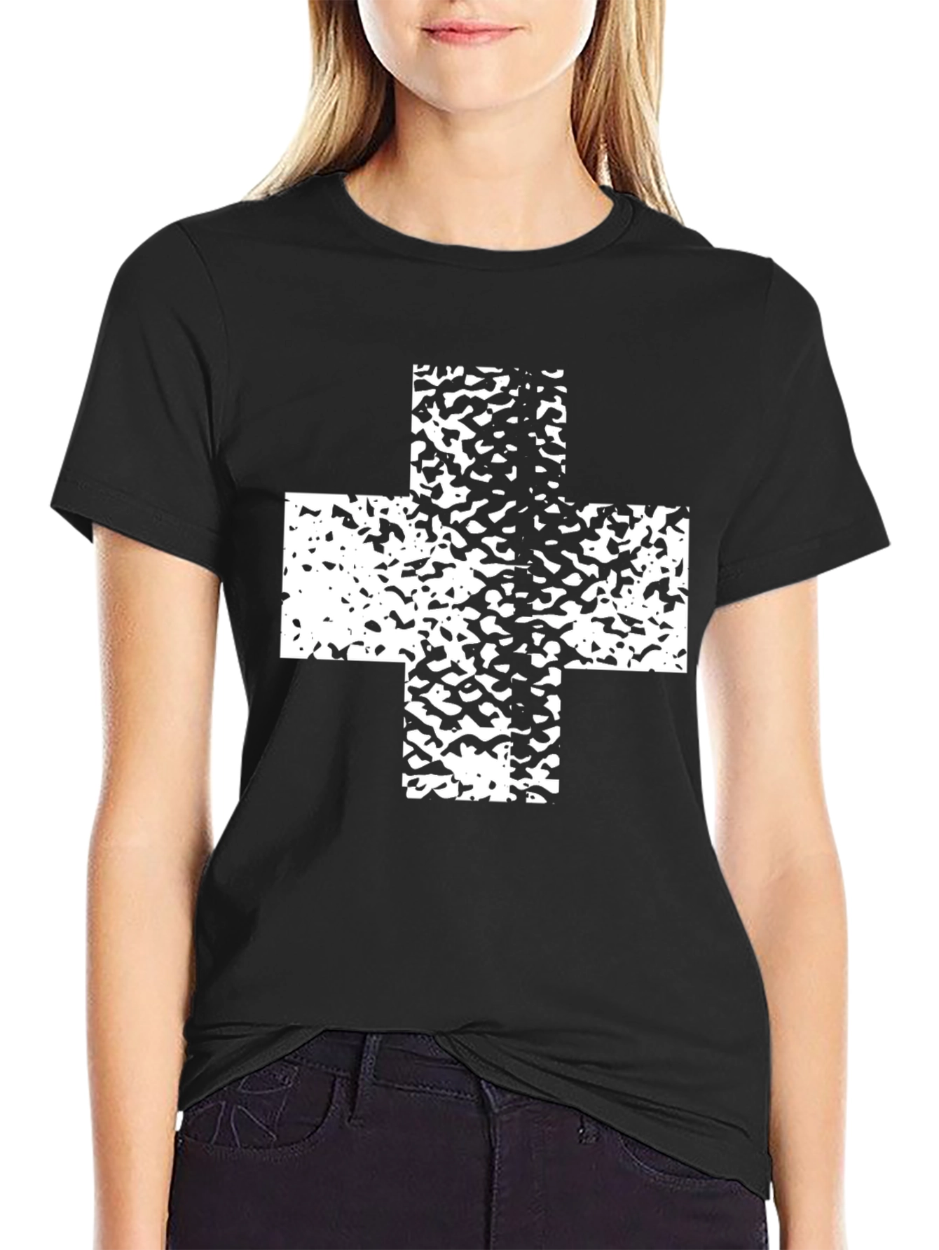 Bold Black T-Shirt with White Cross Graphic