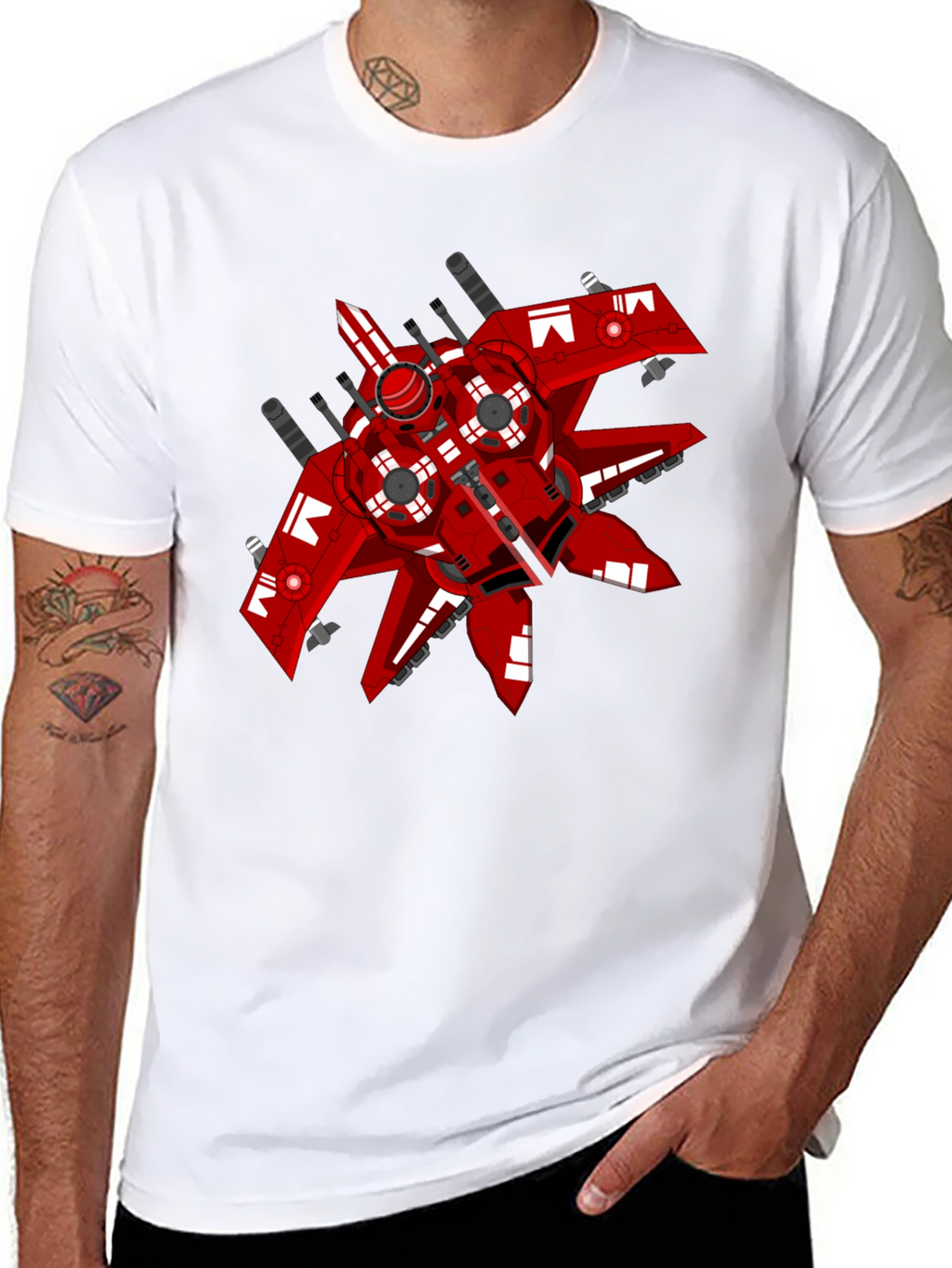 Red Spaceship Graphic Tee - Sci-Fi Style Shirt