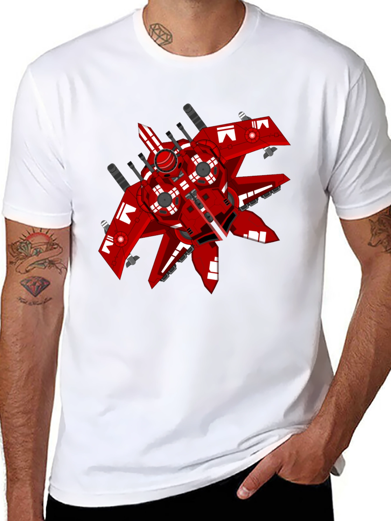 Red Spaceship Graphic Tee - Sci-Fi Style Shirt