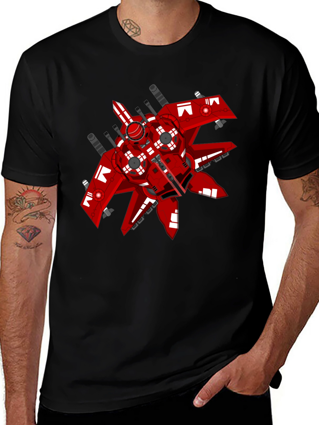 Red Spaceship Graphic Tee - Sci-Fi Style Shirt