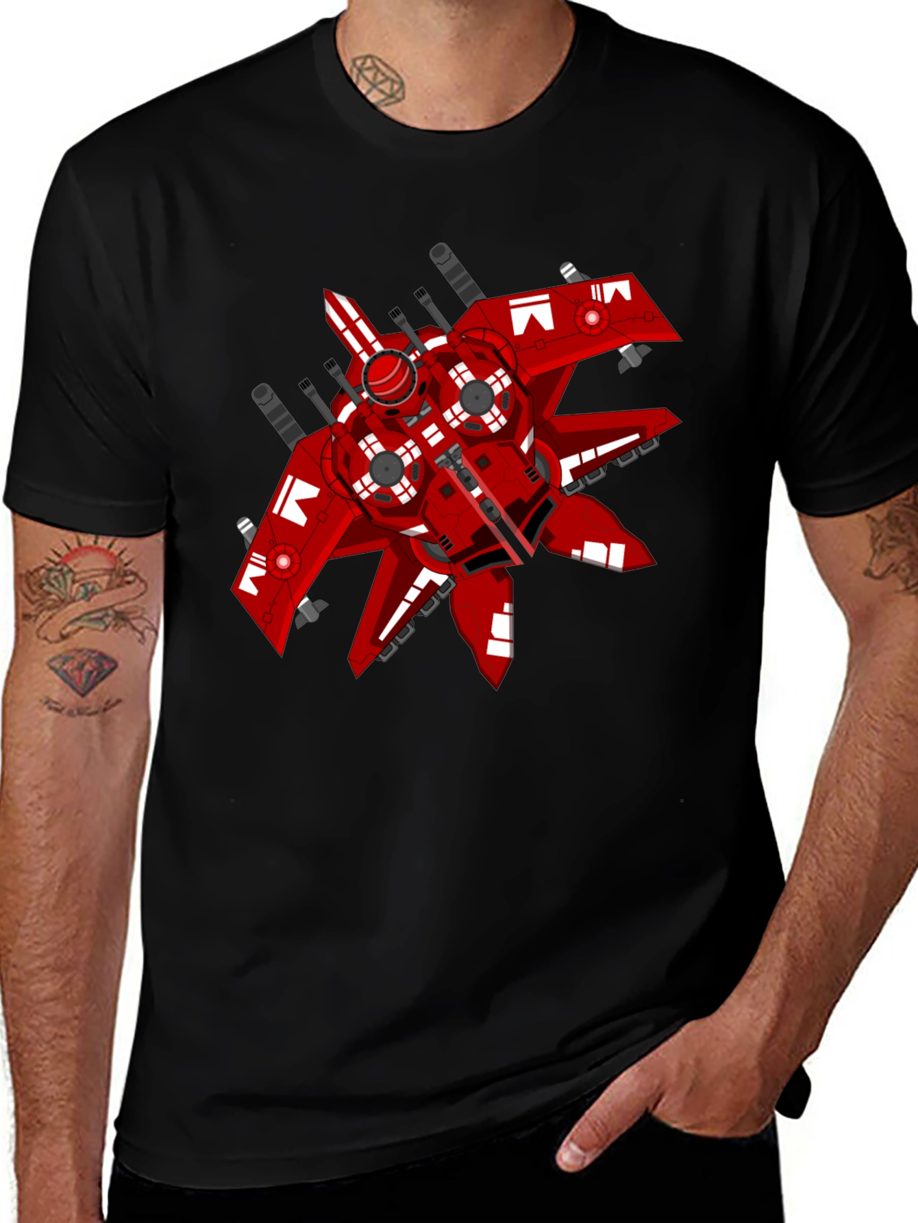 Red Spaceship Graphic Tee - Sci-Fi Style Shirt