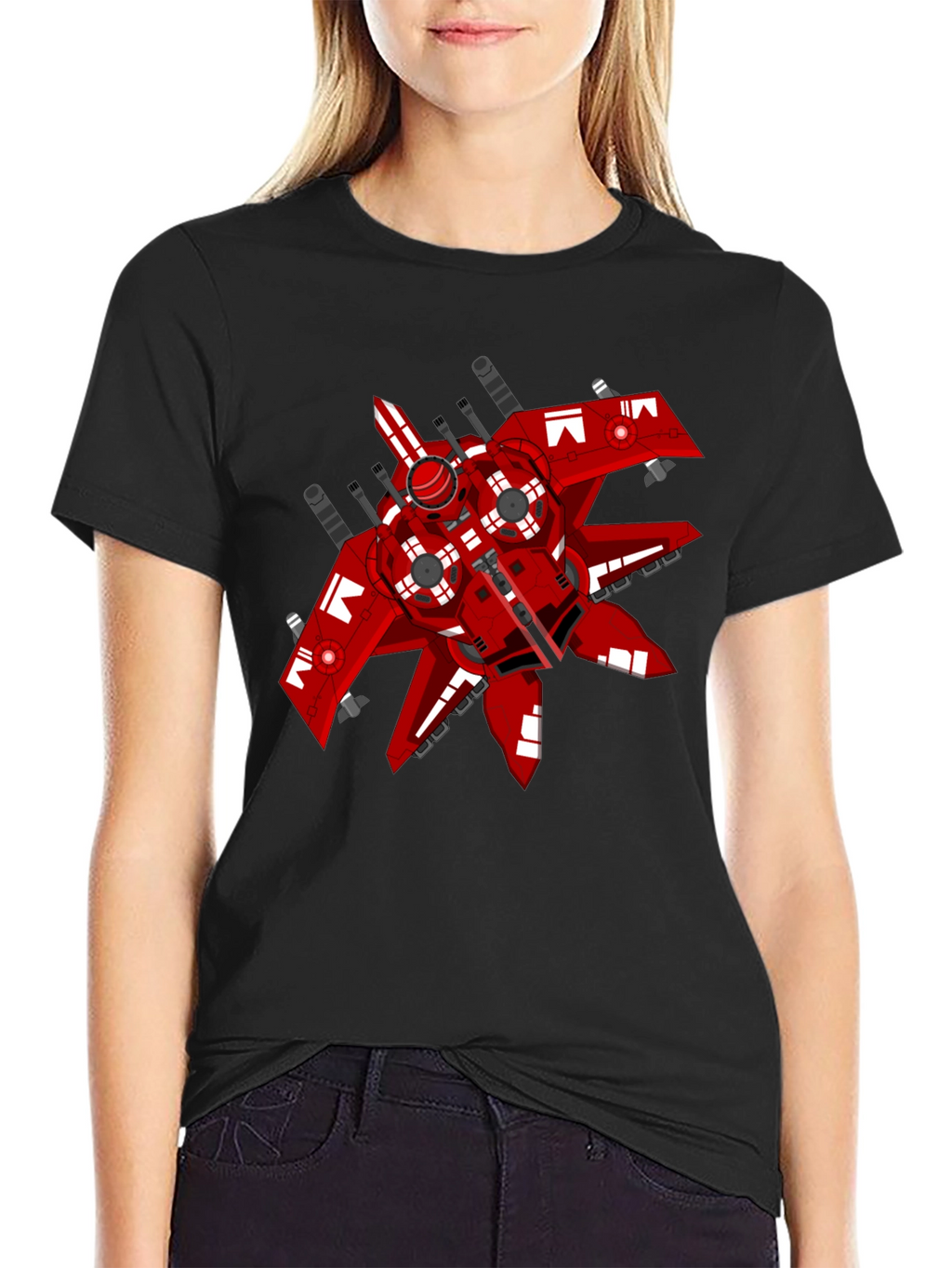 Red Spaceship Graphic Tee - Sci-Fi Style Shirt