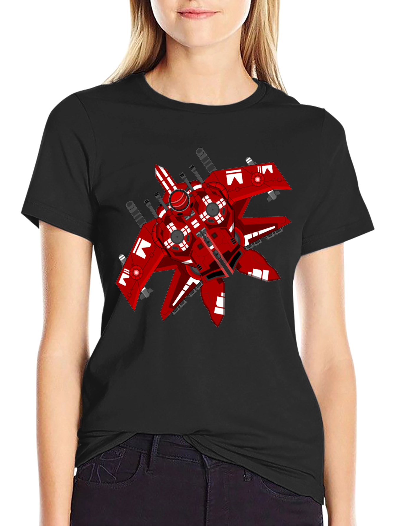 Red Spaceship Graphic Tee - Sci-Fi Style Shirt