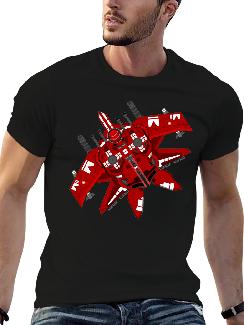 Red Spaceship Graphic Tee - Sci-Fi Style Shirt