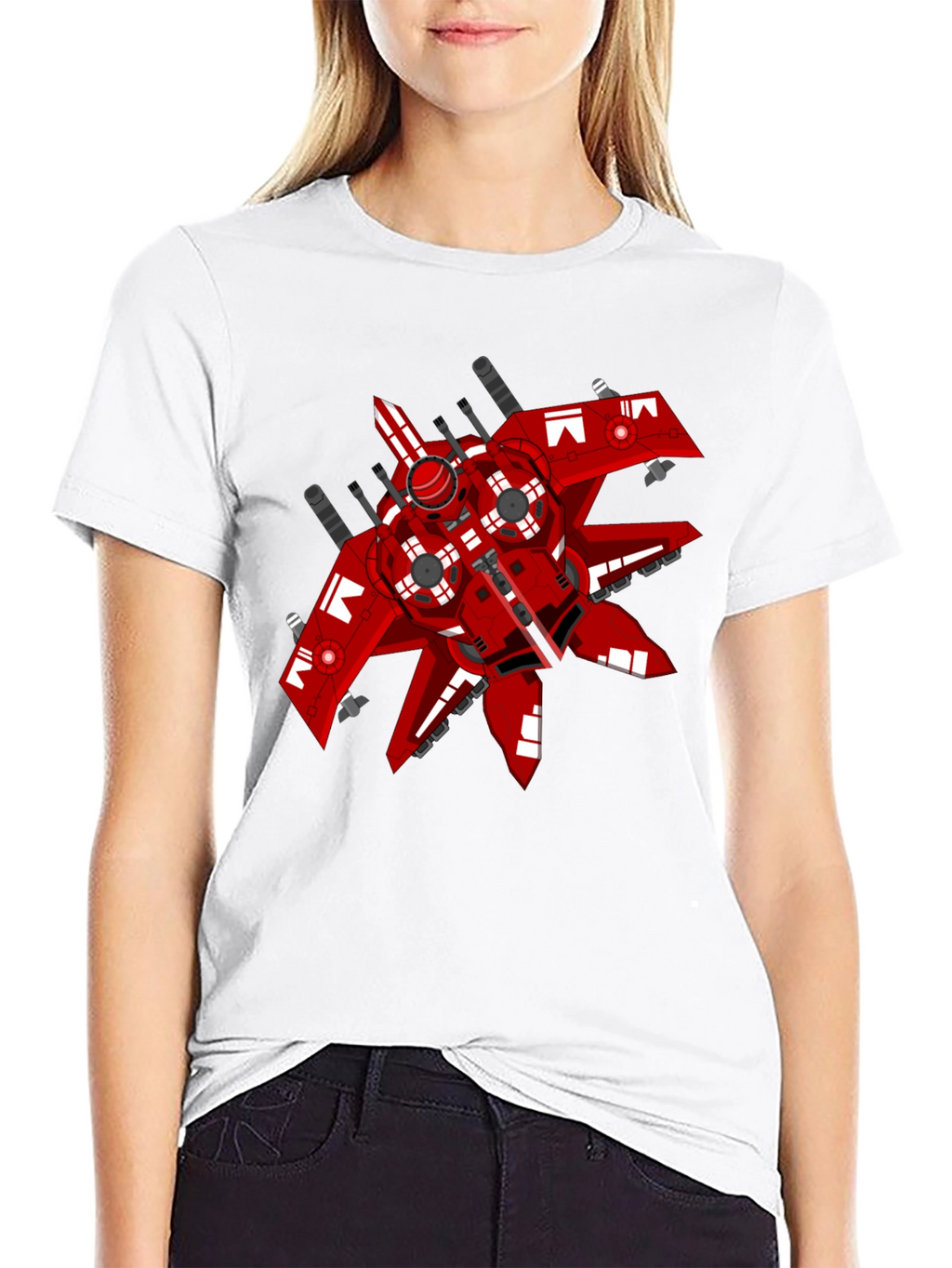 Red Spaceship Graphic Tee - Sci-Fi Style Shirt