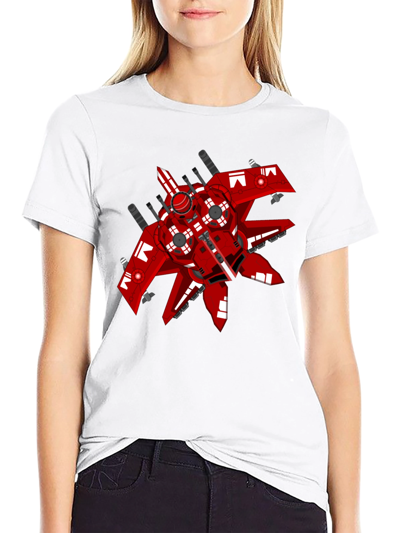 Red Spaceship Graphic Tee - Sci-Fi Style Shirt