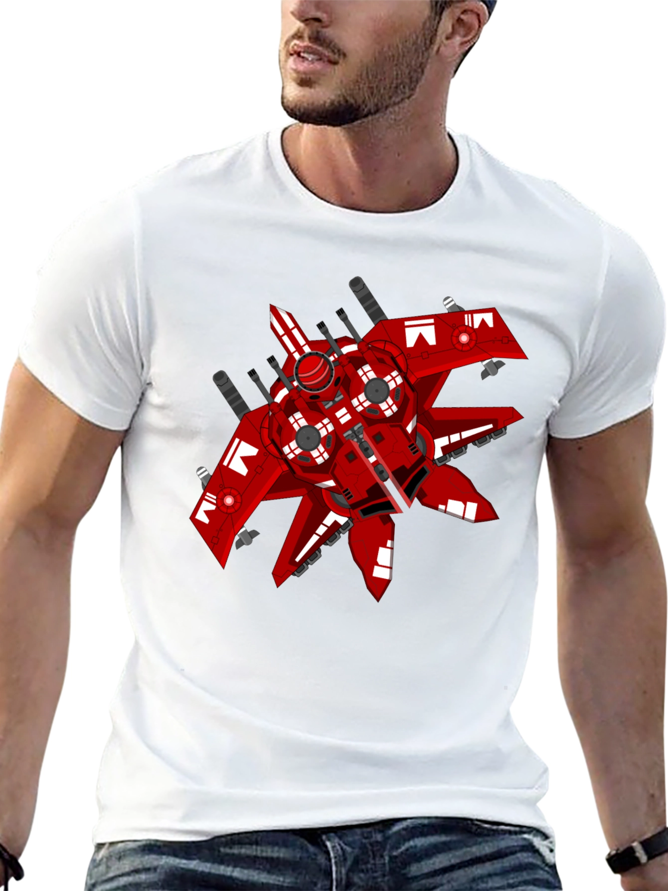 Red Spaceship Graphic Tee - Sci-Fi Style Shirt