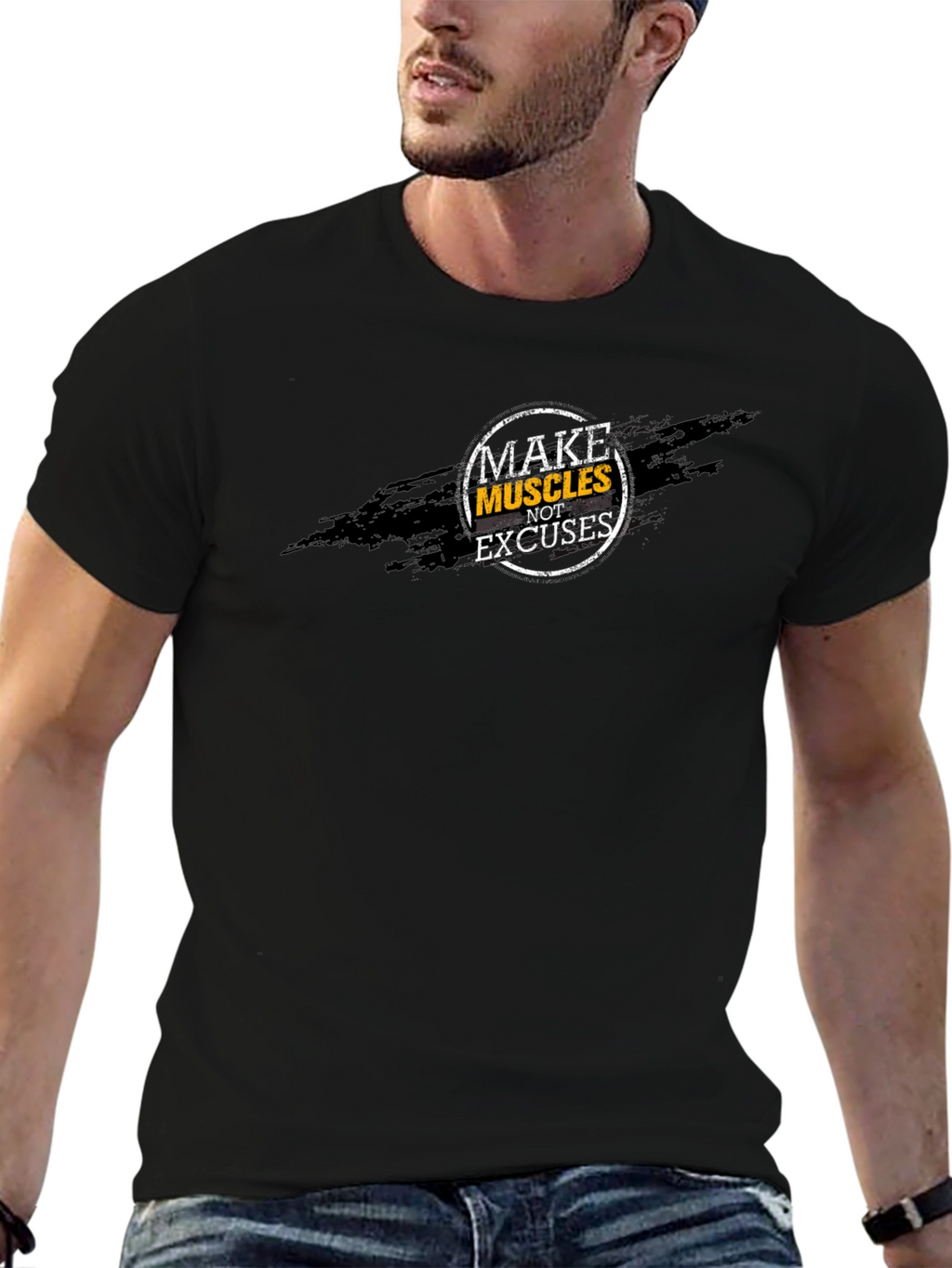 Make Muscles Not Excuses Black Graphic Tee
