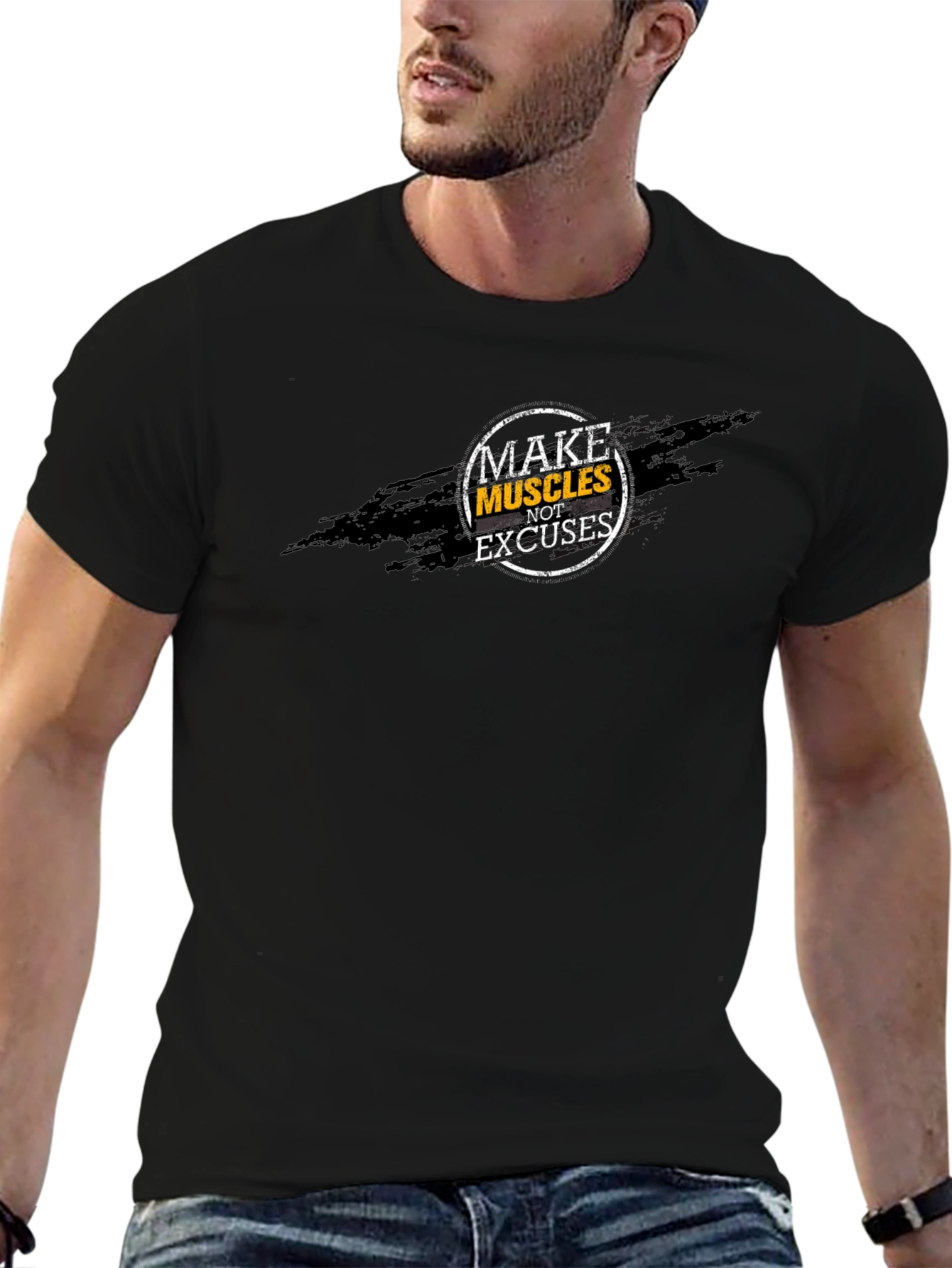 Make Muscles Not Excuses Black Graphic Tee