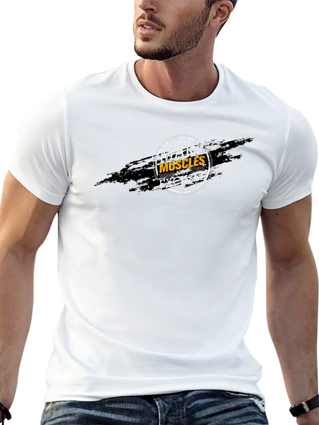 Make Muscles Not Excuses Black Graphic Tee