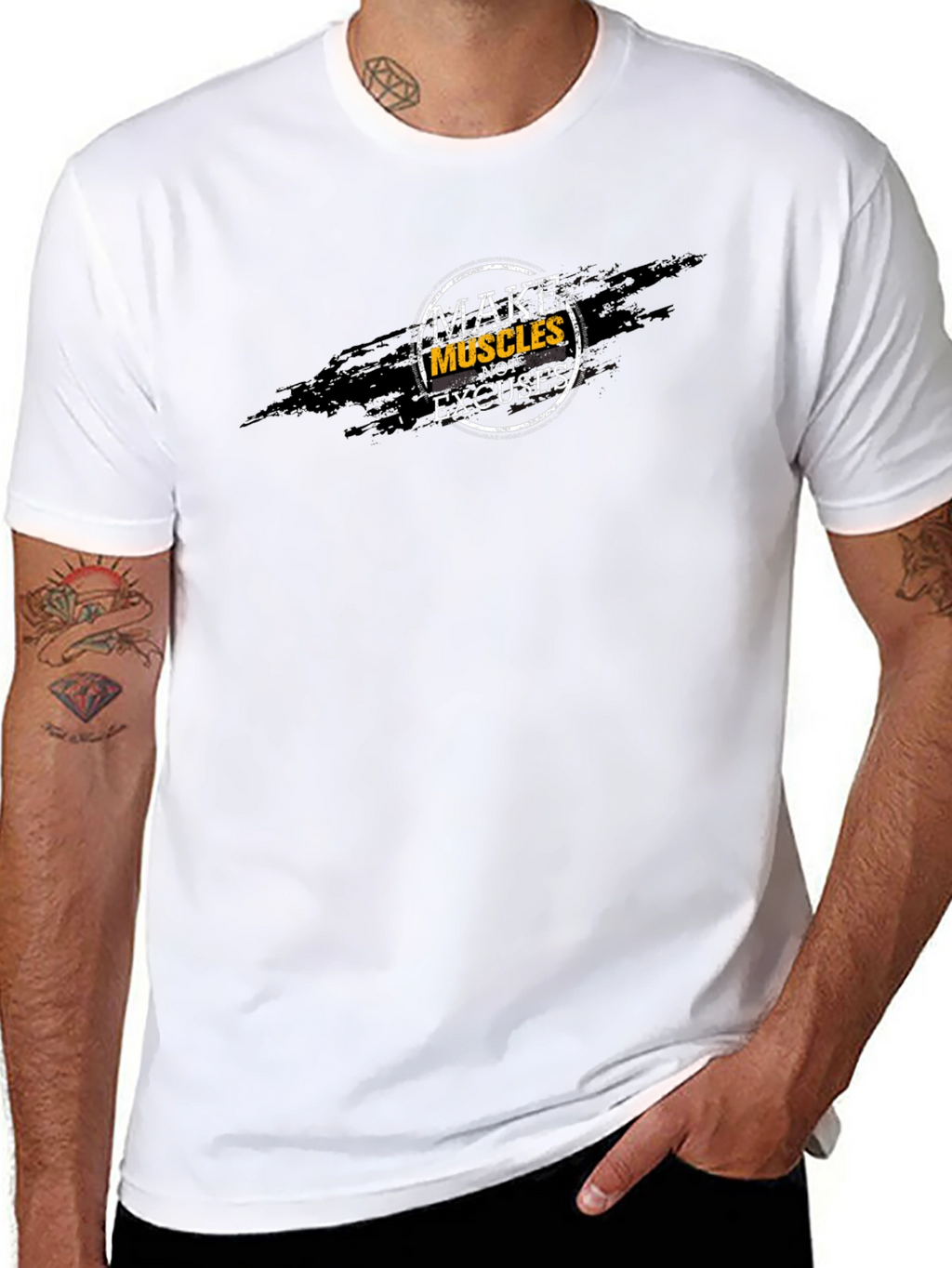 Make Muscles Not Excuses Black Graphic Tee