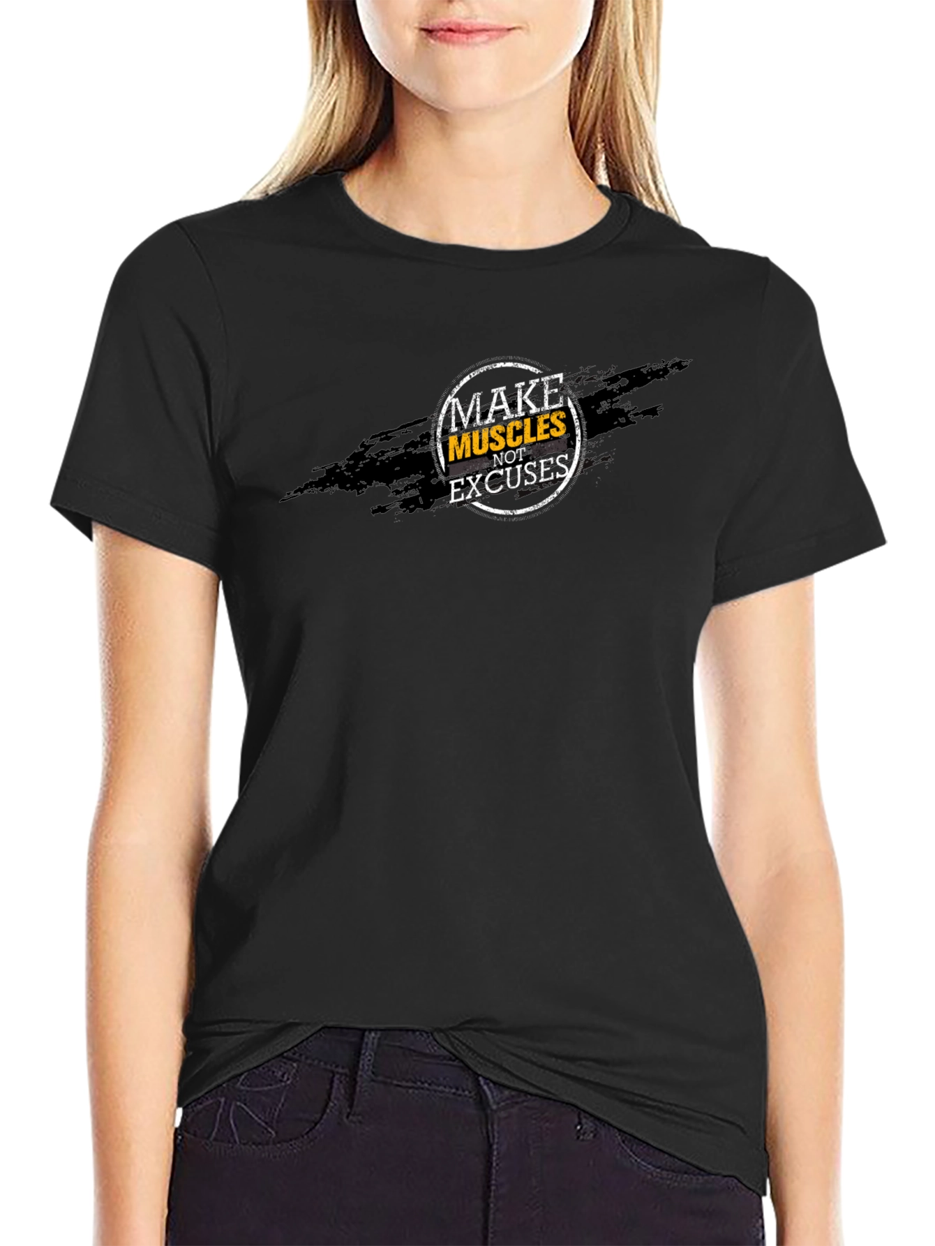 Make Muscles Not Excuses Black Graphic Tee
